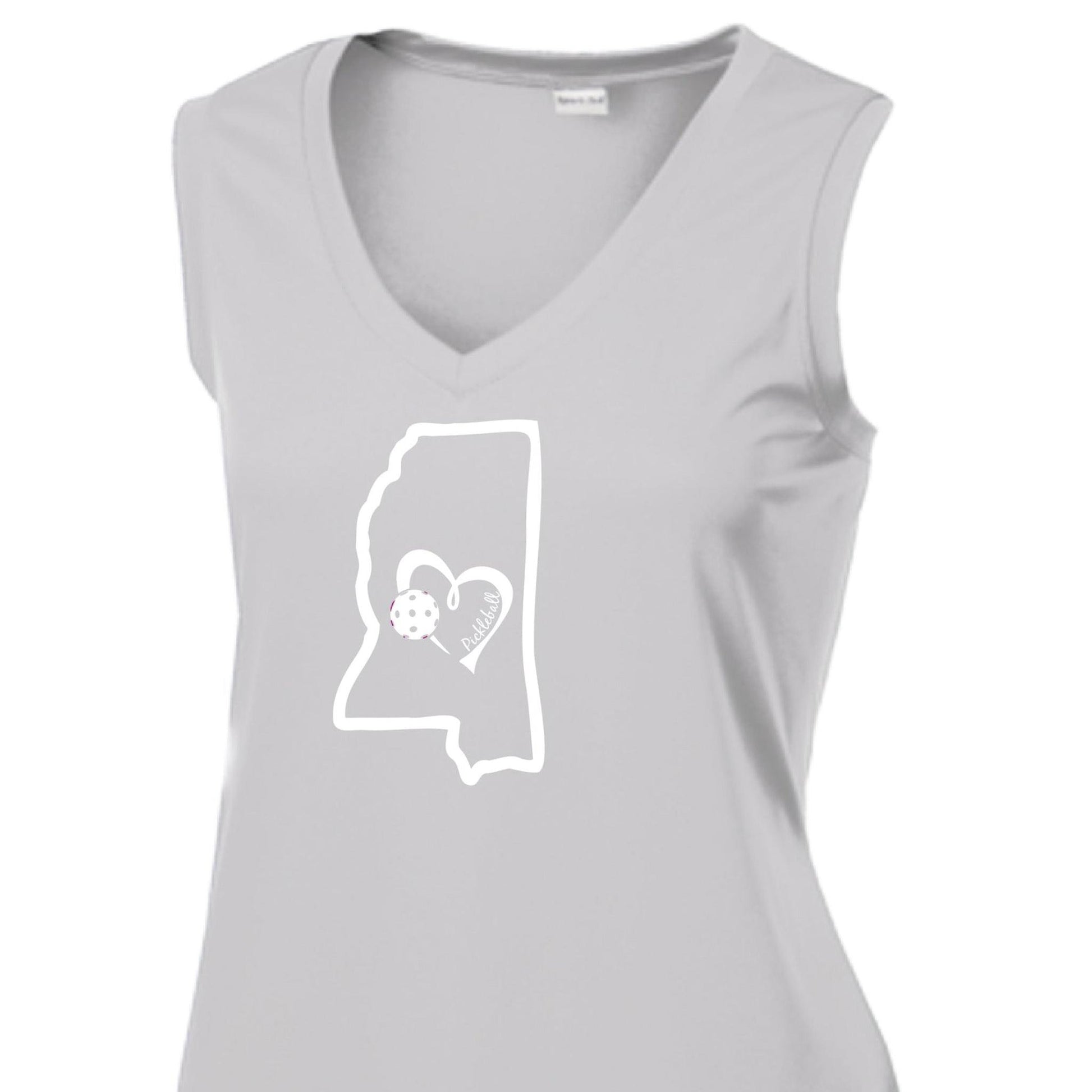 Mississippi State With Pickleball Love | Women’s Sleeveless Athletic Performance T-Shirt | 100% Polyester