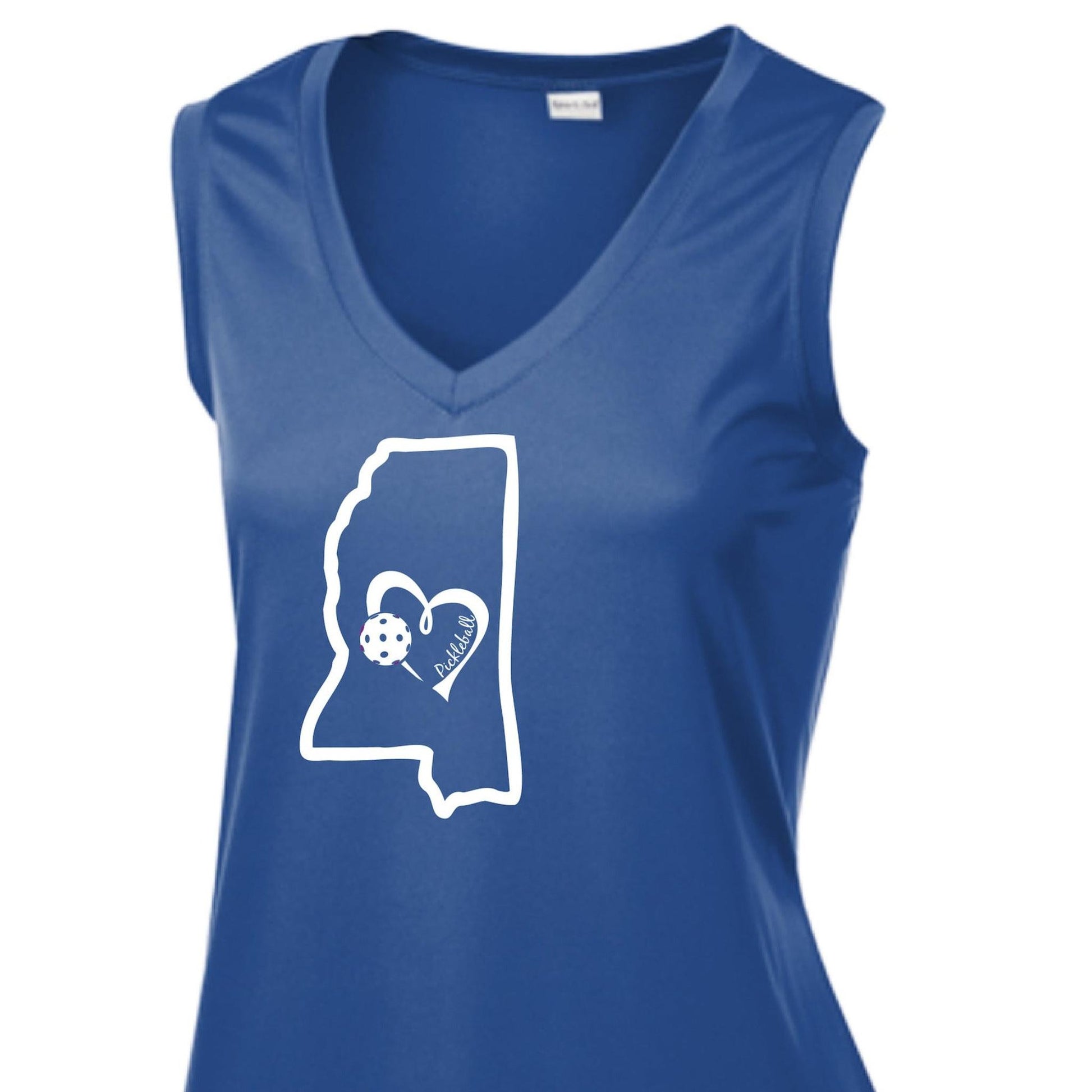 Mississippi State With Pickleball Love | Women’s Sleeveless Athletic Performance T-Shirt | 100% Polyester