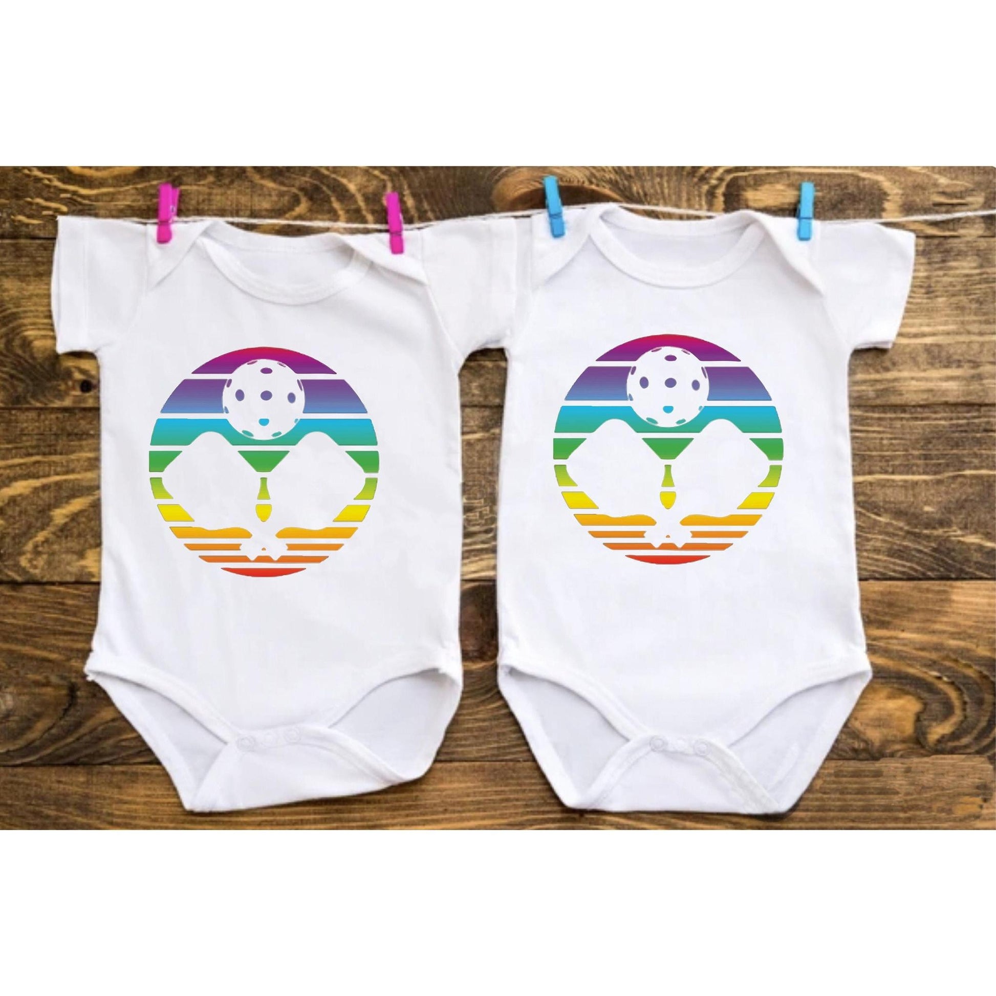 Pickleball Rainbow | Infant Short Sleeve One Piece Outfit | 100% Cotton