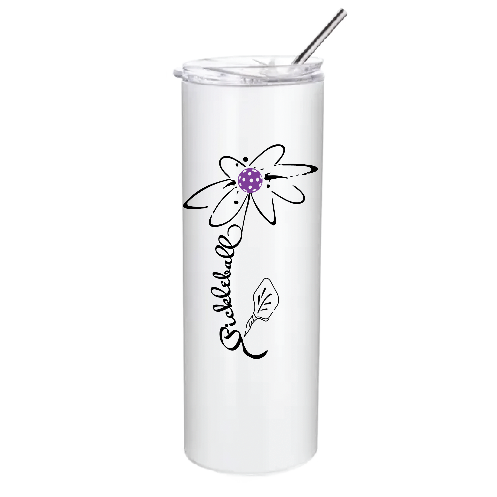 Pickleball Tumbler Design: Pickleball Flower  These stainless steel Tumblers help keep your drink cold for 24 hours while you are out on the court playing!! Also can help keep warm drinks warm for 8 hours. No BPA and a sweat-free coating. These are also PP food grade drink containers. Comes with a splash proof lid with a seal ring which makes it beautiful and durable. One-piece molding makes it crack free for long time durability.