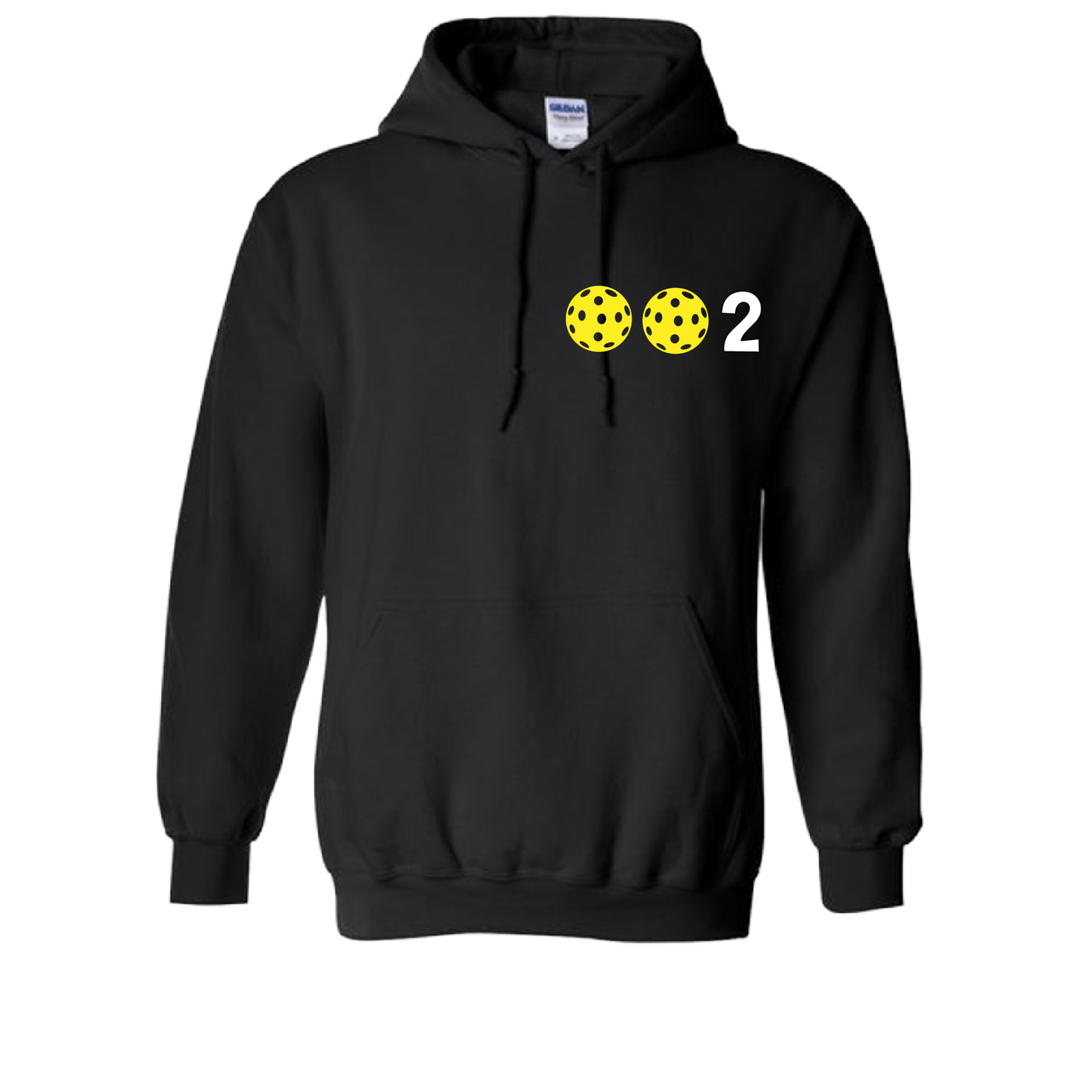 Design: 002 with Customizable Pickleball Ball colors (Yellow, White, Green)  Unisex Hooded Sweatshirt: Moisture-wicking, double-lined hood, front pouch pocket.  This unisex hooded sweatshirt is ultra comfortable and soft. Stay warm on the Pickleball courts while being that hit with this one of kind design.