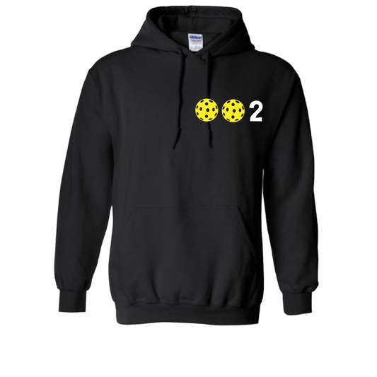 Design: 002 with Customizable Pickleball Ball colors (Yellow, White, Green)  Unisex Hooded Sweatshirt: Moisture-wicking, double-lined hood, front pouch pocket.  This unisex hooded sweatshirt is ultra comfortable and soft. Stay warm on the Pickleball courts while being that hit with this one of kind design.