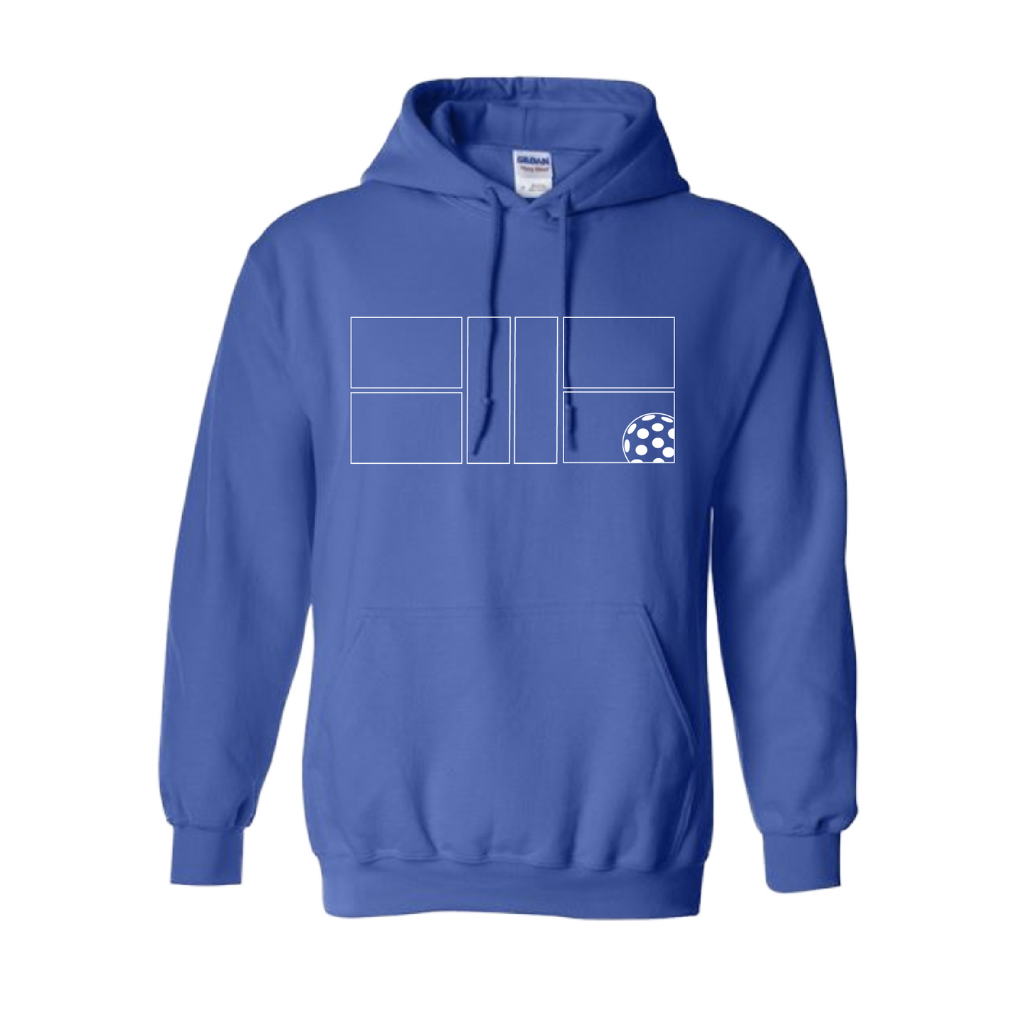Pickleball Design: Pickleball Court with Pickleball  Unisex Hooded Sweatshirt: Moisture-wicking, double-lined hood, front pouch pocket.  This unisex hooded sweatshirt is ultra comfortable and soft. Stay warm on the Pickleball courts while being that hit with this one of kind design.