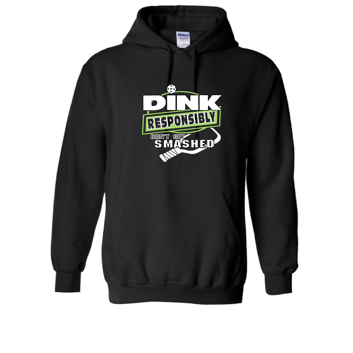 Pickleball Design:  Dink Responsibly – Don’t get Smashed  Unisex Hooded Sweatshirt: Moisture-wicking, double-lined hood, front pouch pocket.  This unisex hooded sweatshirt is ultra comfortable and soft. Stay warm on the Pickleball courts while being that hit with this one of kind design.