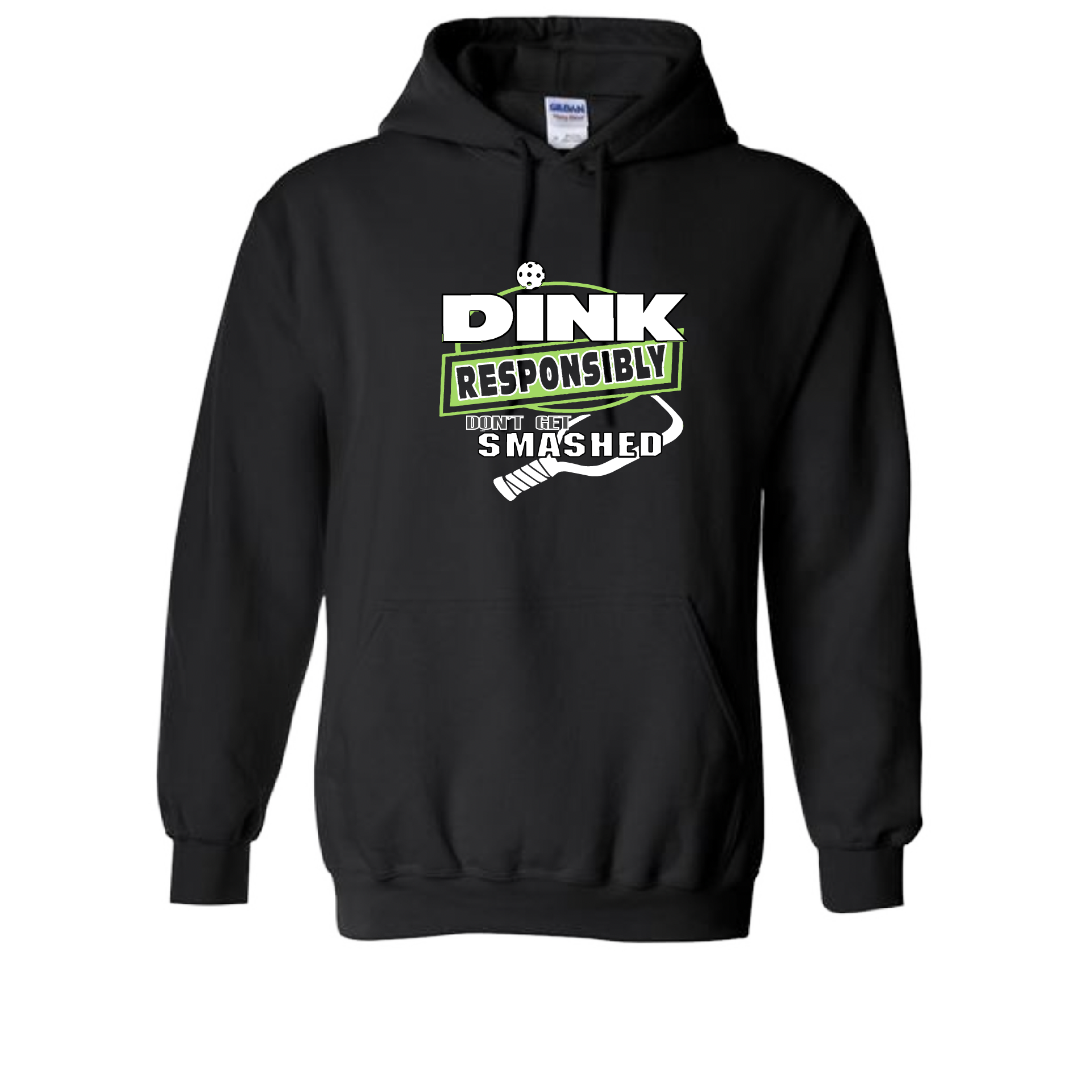 Pickleball Design:  Dink Responsibly – Don’t get Smashed  Unisex Hooded Sweatshirt: Moisture-wicking, double-lined hood, front pouch pocket.  This unisex hooded sweatshirt is ultra comfortable and soft. Stay warm on the Pickleball courts while being that hit with this one of kind design.