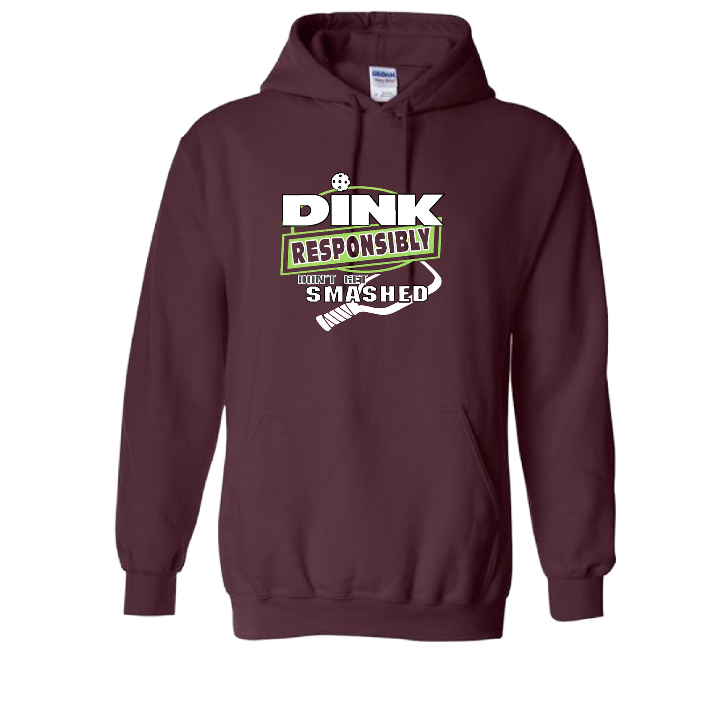 Pickleball Design:  Dink Responsibly – Don’t get Smashed  Unisex Hooded Sweatshirt: Moisture-wicking, double-lined hood, front pouch pocket.  This unisex hooded sweatshirt is ultra comfortable and soft. Stay warm on the Pickleball courts while being that hit with this one of kind design.