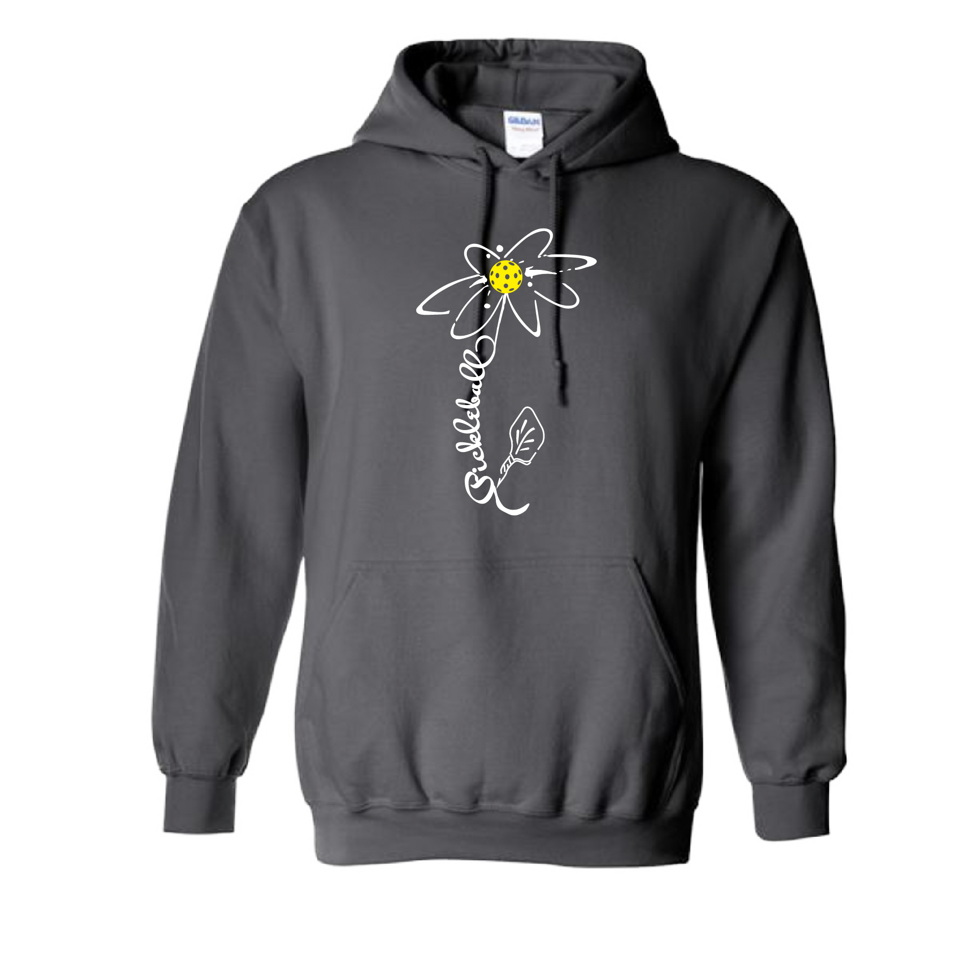 Pickleball Design: Pickleball Flower  Unisex Hooded Sweatshirt: Moisture-wicking, double-lined hood, front pouch pocket.  This unisex hooded sweatshirt is ultra comfortable and soft. Stay warm on the Pickleball courts while being that hit with this one of kind design.