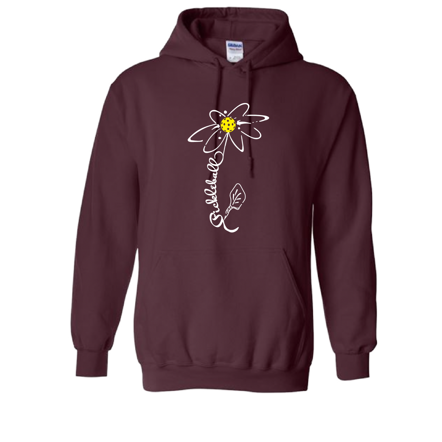 Pickleball Design: Pickleball Flower  Unisex Hooded Sweatshirt: Moisture-wicking, double-lined hood, front pouch pocket.  This unisex hooded sweatshirt is ultra comfortable and soft. Stay warm on the Pickleball courts while being that hit with this one of kind design.