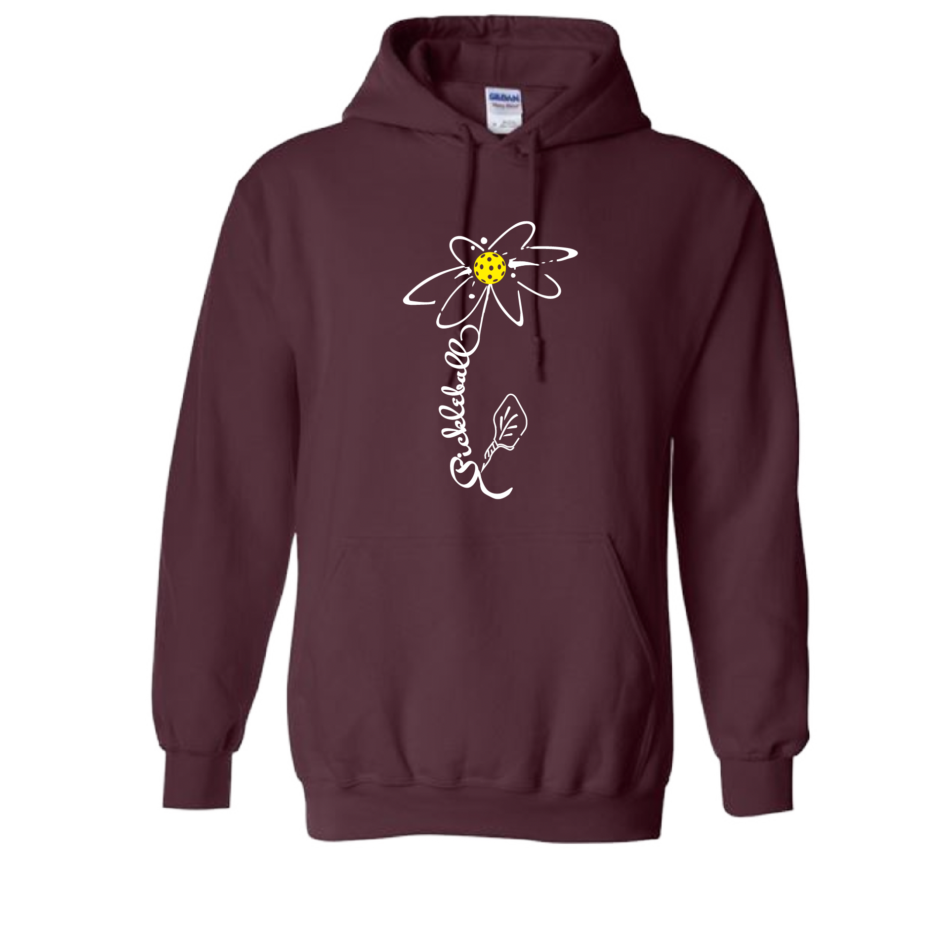 Pickleball Design: Pickleball Flower  Unisex Hooded Sweatshirt: Moisture-wicking, double-lined hood, front pouch pocket.  This unisex hooded sweatshirt is ultra comfortable and soft. Stay warm on the Pickleball courts while being that hit with this one of kind design.