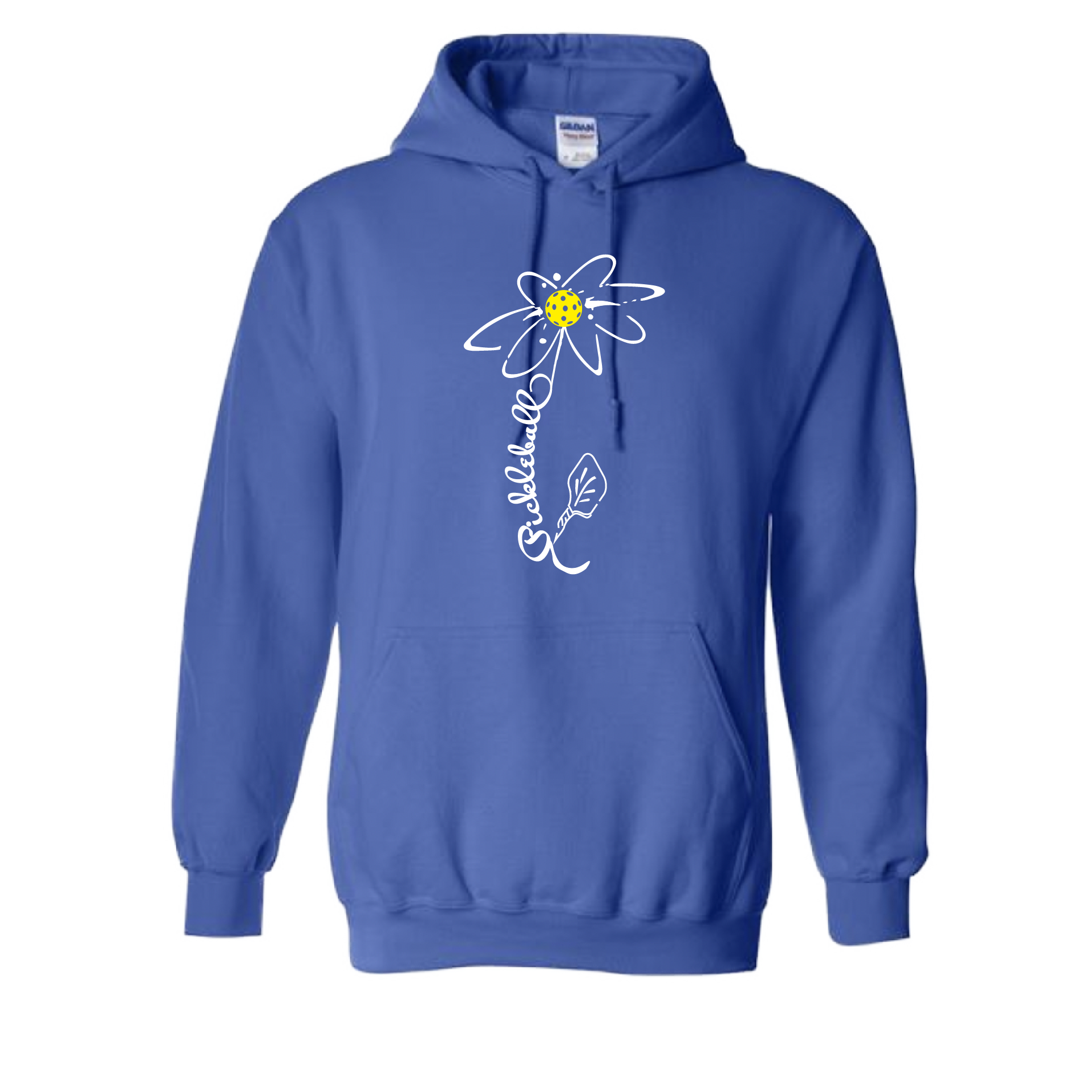 Pickleball Design: Pickleball Flower  Unisex Hooded Sweatshirt: Moisture-wicking, double-lined hood, front pouch pocket.  This unisex hooded sweatshirt is ultra comfortable and soft. Stay warm on the Pickleball courts while being that hit with this one of kind design.