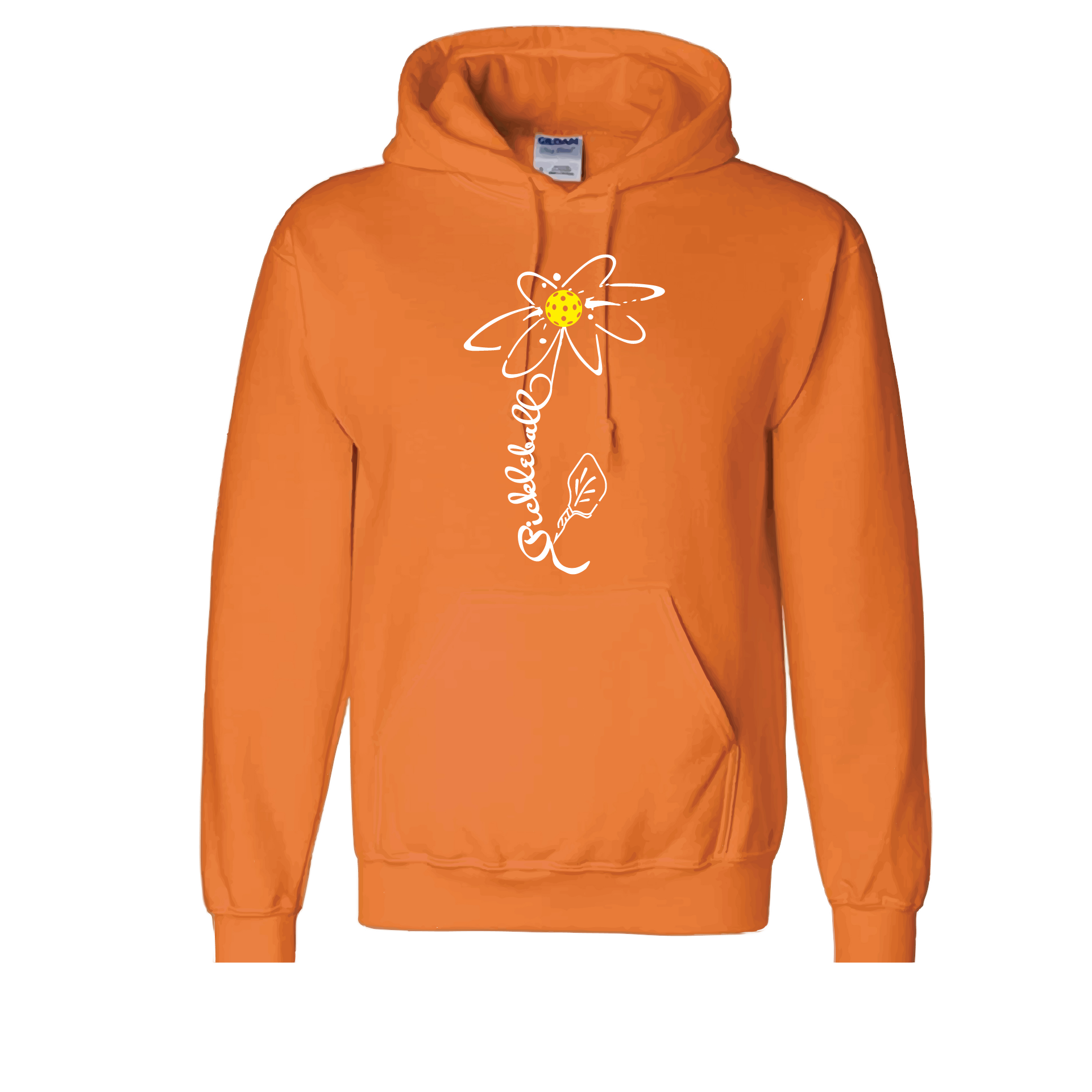 Pickleball Design: Pickleball Flower  Unisex Hooded Sweatshirt: Moisture-wicking, double-lined hood, front pouch pocket.  This unisex hooded sweatshirt is ultra comfortable and soft. Stay warm on the Pickleball courts while being that hit with this one of kind design.