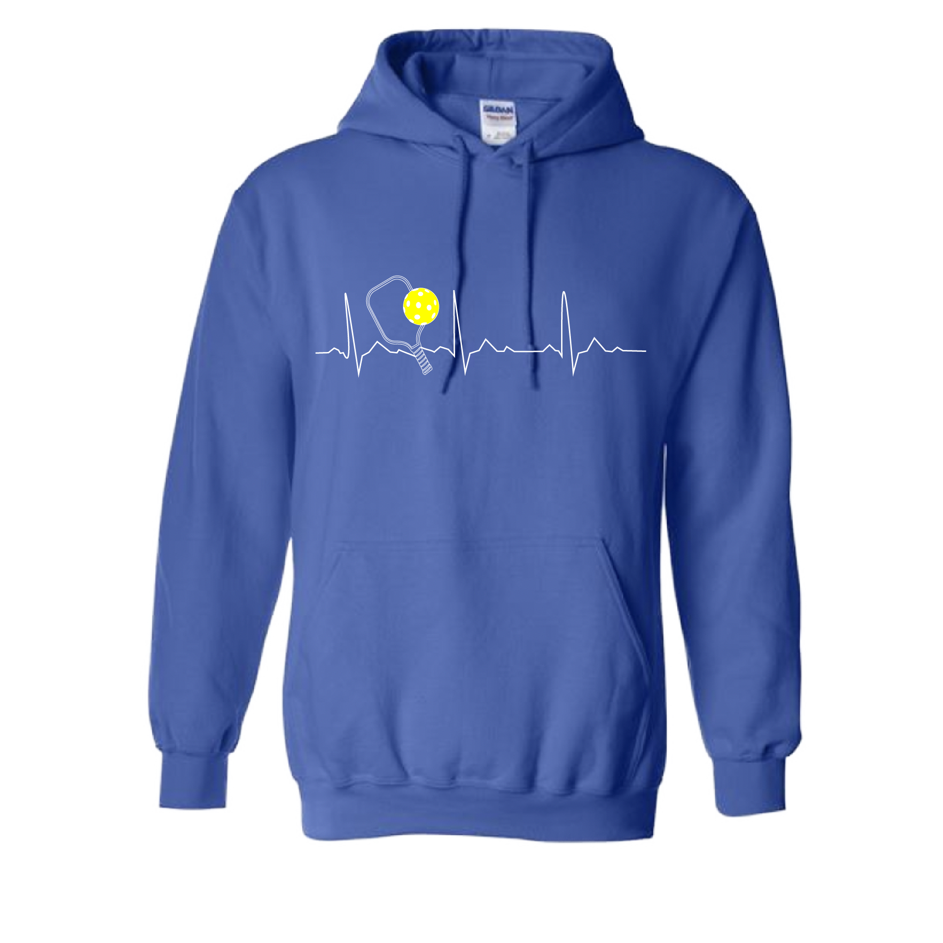 Pickleball Design: Heartbeat  Unisex Hooded Sweatshirt: Moisture-wicking, double-lined hood, front pouch pocket.  This unisex hooded sweatshirt is ultra comfortable and soft. Stay warm on the Pickleball courts while being that hit with this one of kind design.