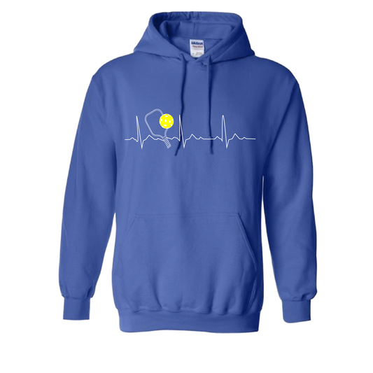 Pickleball Design: Heartbeat  Unisex Hooded Sweatshirt: Moisture-wicking, double-lined hood, front pouch pocket.  This unisex hooded sweatshirt is ultra comfortable and soft. Stay warm on the Pickleball courts while being that hit with this one of kind design.