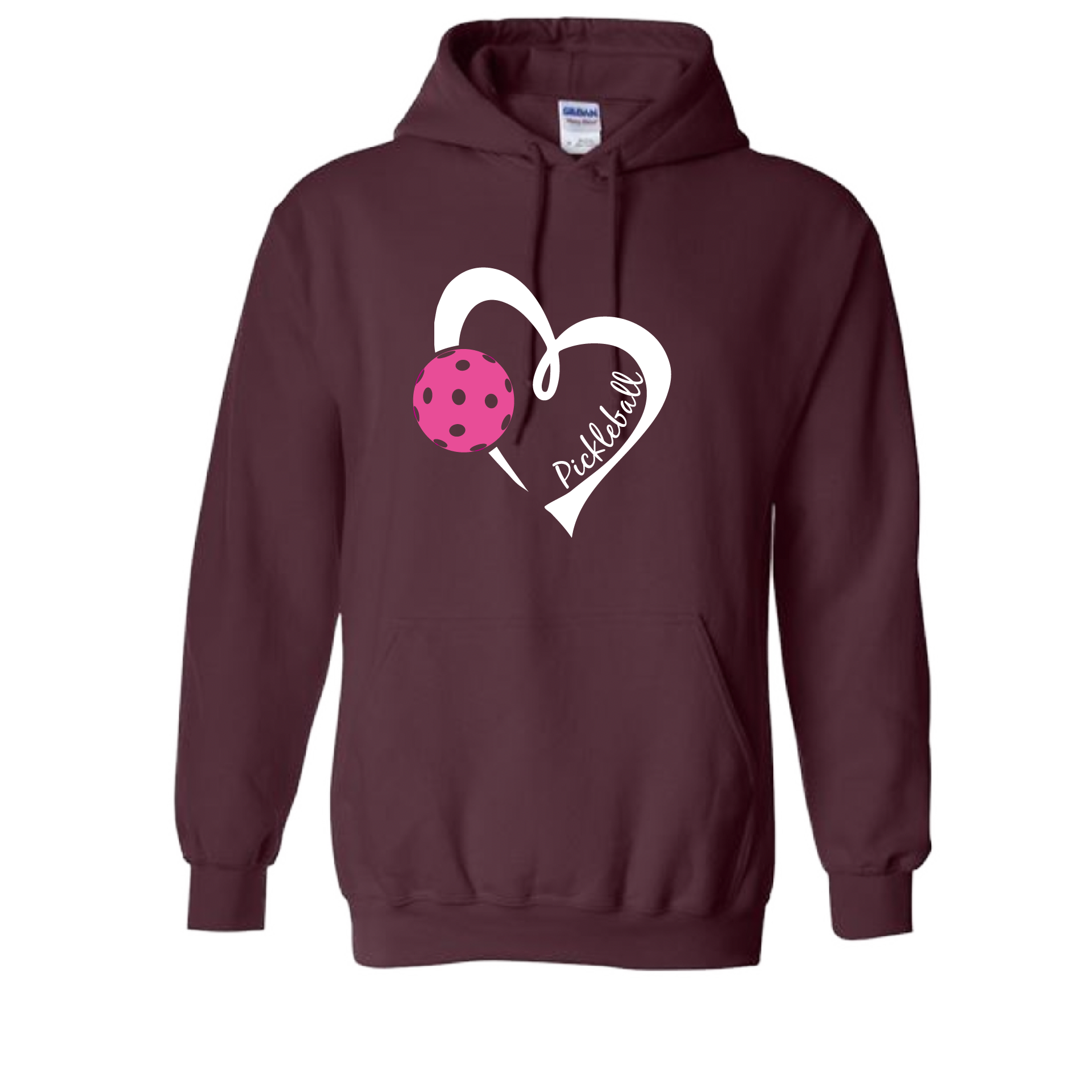 Pickleball Design: Heart with Pickleball  Unisex Hooded Sweatshirt: Moisture-wicking, double-lined hood, front pouch pocket.  This unisex hooded sweatshirt is ultra comfortable and soft. Stay warm on the Pickleball courts while being that hit with this one of kind design.