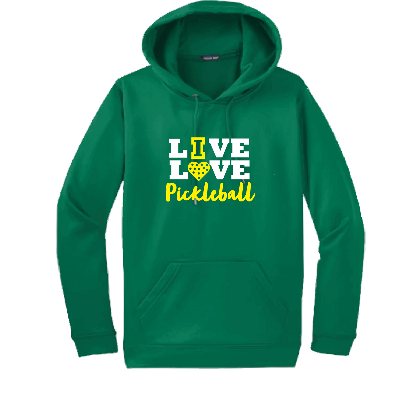 Pickleball Design: Live Love Pickleball  Unisex Hooded Sweatshirt: Moisture-wicking, double-lined hood, front pouch pocket.  This unisex hooded sweatshirt is ultra comfortable and soft. Stay warm on the Pickleball courts while being that hit with this one of kind design.