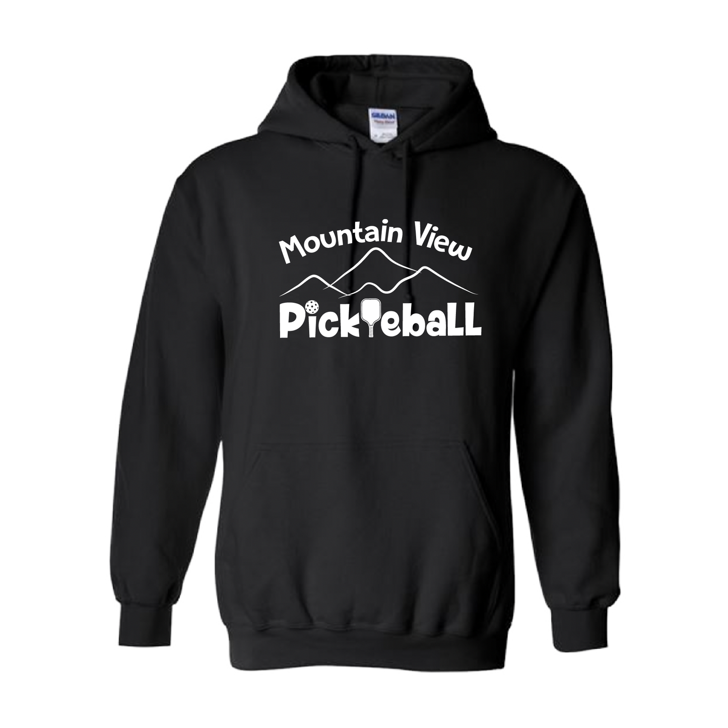 Pickleball Design: Mountain View Pickleball  Unisex Hooded Sweatshirt: 50/50 Cotton/Polyester, Moisture-wicking, double-lined hood, front pouch pocket.  This unisex hooded sweatshirt is ultra comfortable and soft. Stay warm on the Pickleball courts while being that hit with this one of kind design.