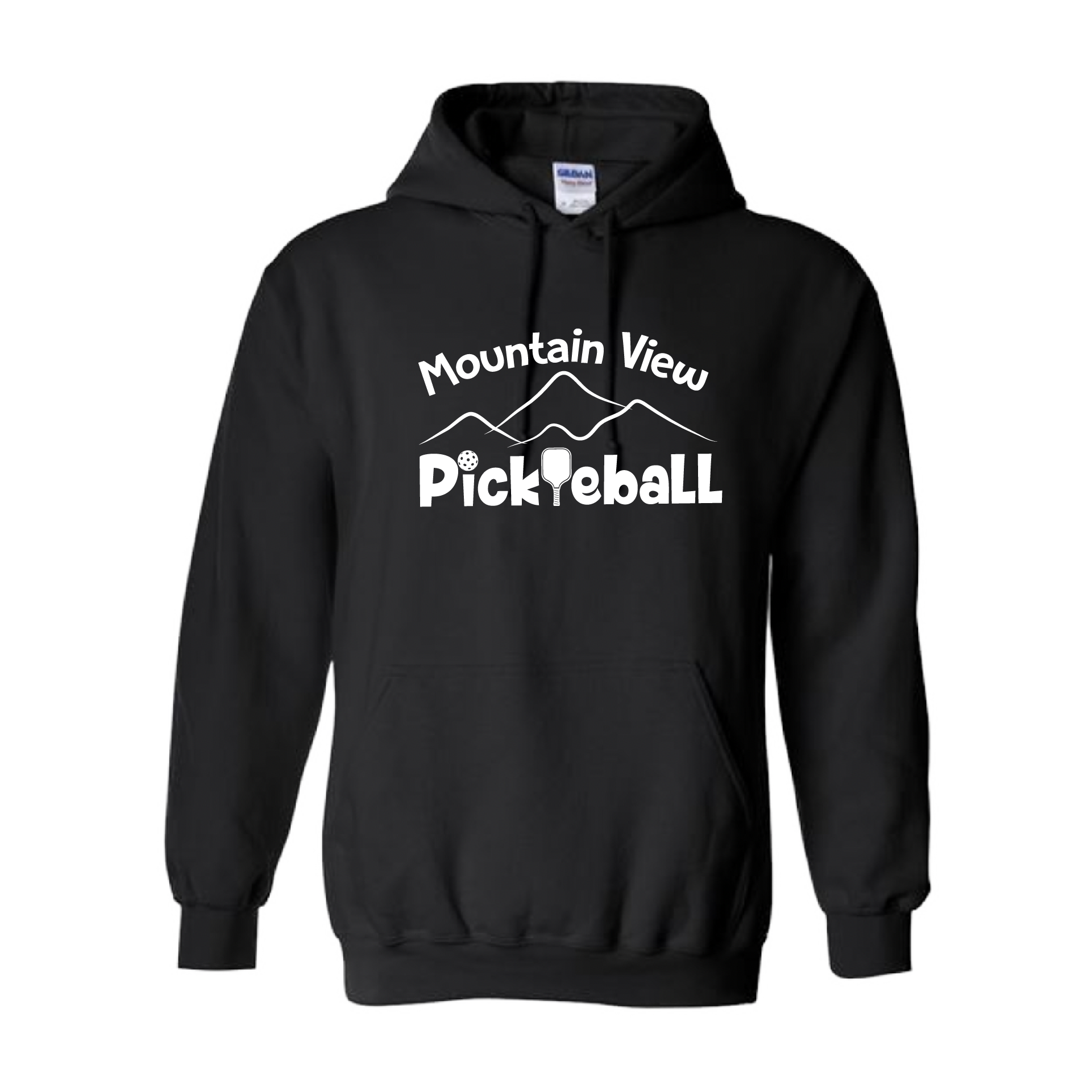 Pickleball Design: Mountain View Pickleball  Unisex Hooded Sweatshirt: 50/50 Cotton/Polyester, Moisture-wicking, double-lined hood, front pouch pocket.  This unisex hooded sweatshirt is ultra comfortable and soft. Stay warm on the Pickleball courts while being that hit with this one of kind design.