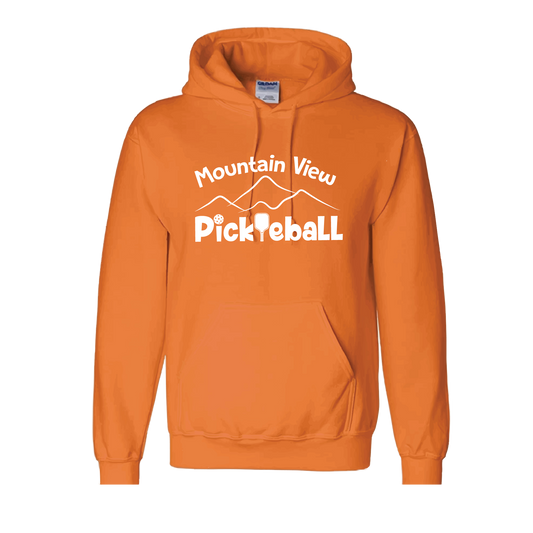 Pickleball Design: Mountain View Pickleball  Unisex Hooded Sweatshirt: 50/50 Cotton/Polyester, Moisture-wicking, double-lined hood, front pouch pocket.  This unisex hooded sweatshirt is ultra comfortable and soft. Stay warm on the Pickleball courts while being that hit with this one of kind design.