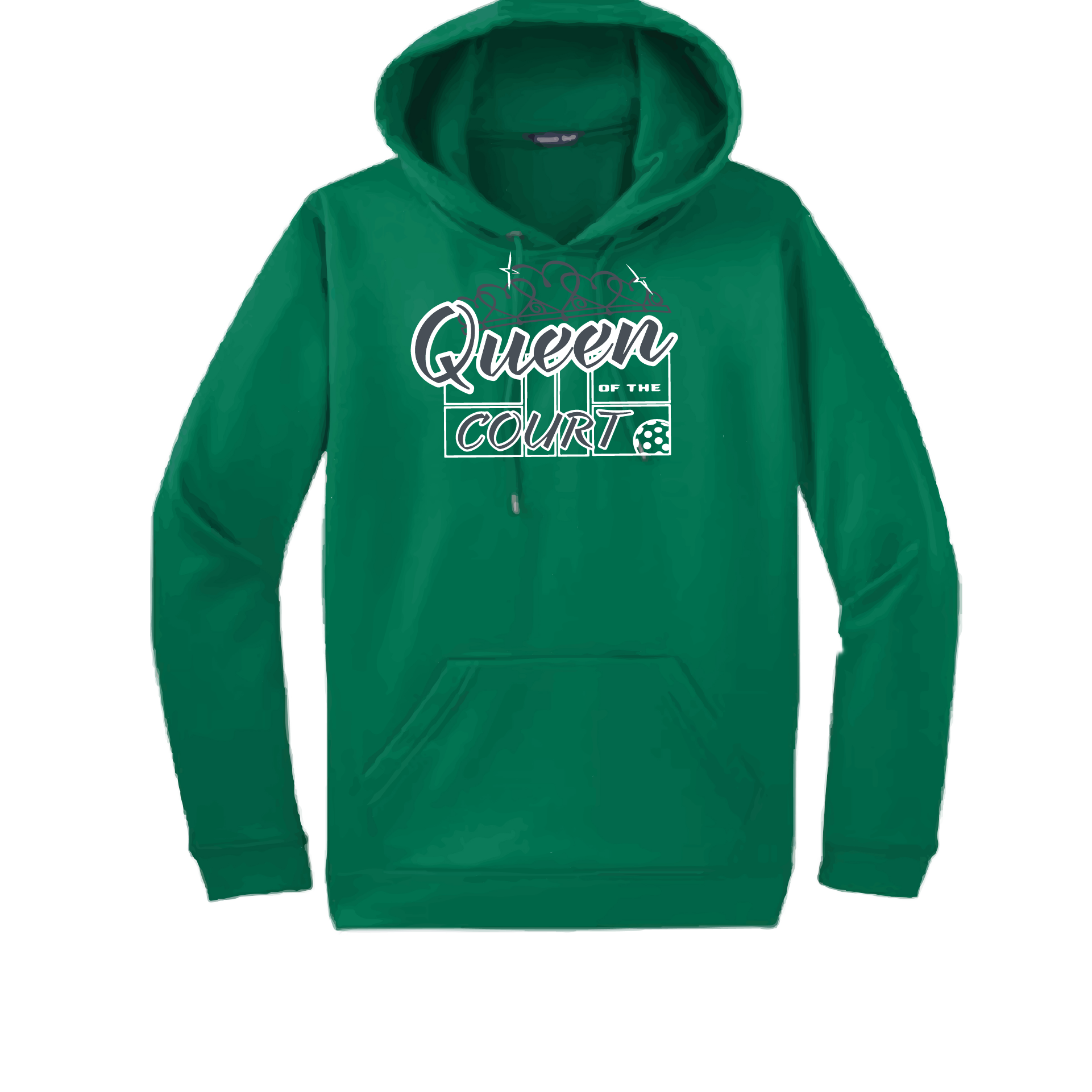 Pickleball Design: Queen of the Court  Unisex Hooded Sweatshirt:  Moisture-wicking, double-lined hood, front pouch pocket.  This unisex hooded sweatshirt is ultra comfortable and soft. Stay warm on the Pickleball courts while being that hit with this one of kind design.