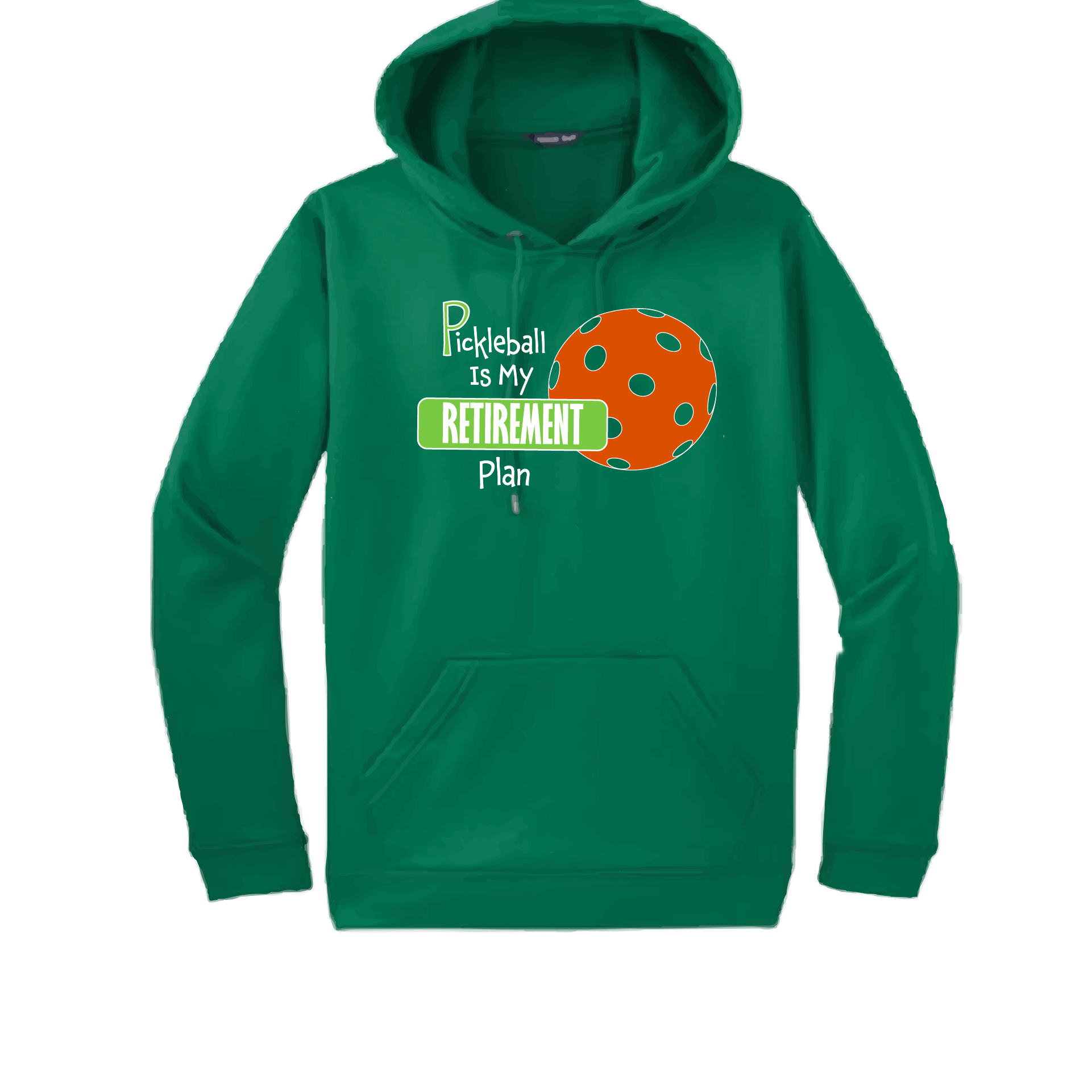 Pickleball Design: Pickleball is my Retirement Plan  Unisex Hooded Sweatshirt: Moisture-wicking, double-lined hood, front pouch pocket.  This unisex hooded sweatshirt is ultra comfortable and soft. Stay warm on the Pickleball courts while being that hit with this one of kind design.
