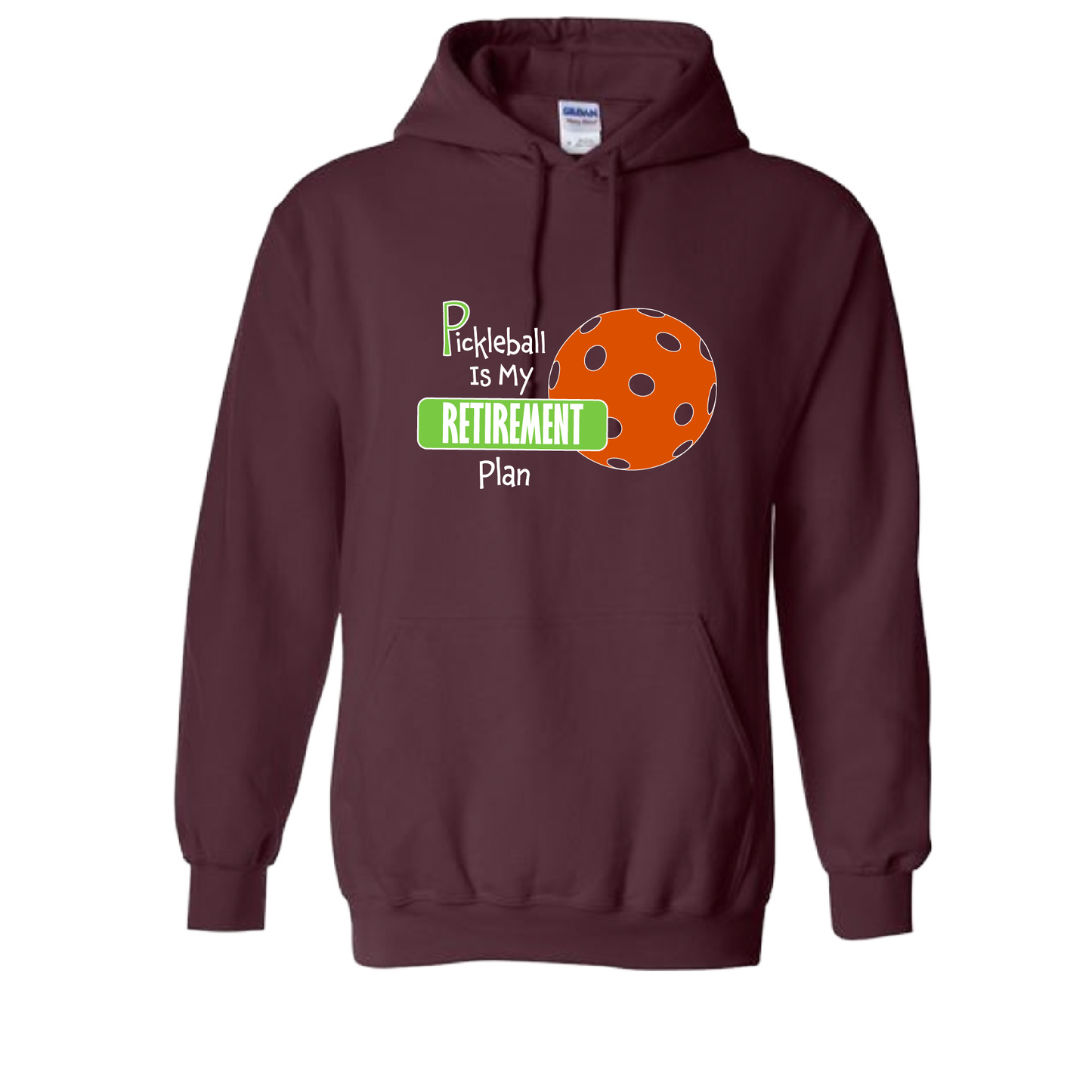 Pickleball Design: Pickleball is my Retirement Plan  Unisex Hooded Sweatshirt: Moisture-wicking, double-lined hood, front pouch pocket.  This unisex hooded sweatshirt is ultra comfortable and soft. Stay warm on the Pickleball courts while being that hit with this one of kind design.