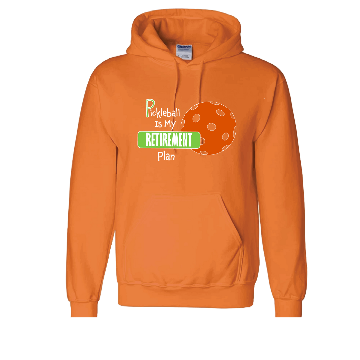 Pickleball Design: Pickleball is my Retirement Plan  Unisex Hooded Sweatshirt: Moisture-wicking, double-lined hood, front pouch pocket.  This unisex hooded sweatshirt is ultra comfortable and soft. Stay warm on the Pickleball courts while being that hit with this one of kind design.
