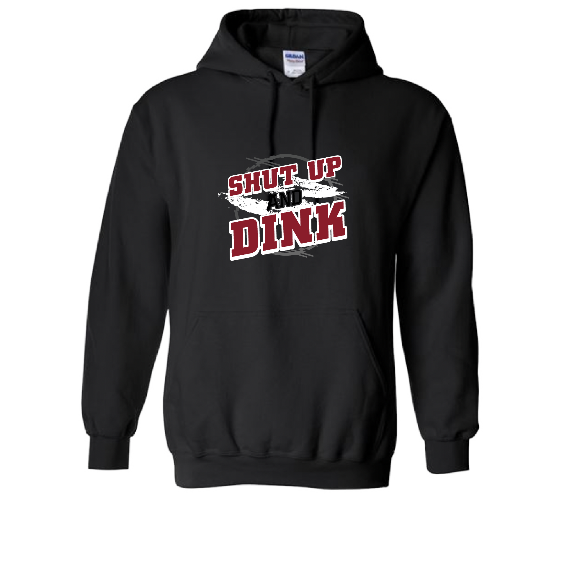 Pickleball Design: Shut Up and Dink  Unisex Hooded Sweatshirt: Moisture-wicking, double-lined hood, front pouch pocket.  This unisex hooded sweatshirt is ultra comfortable and soft. Stay warm on the Pickleball courts while being that hit with this one of kind design.