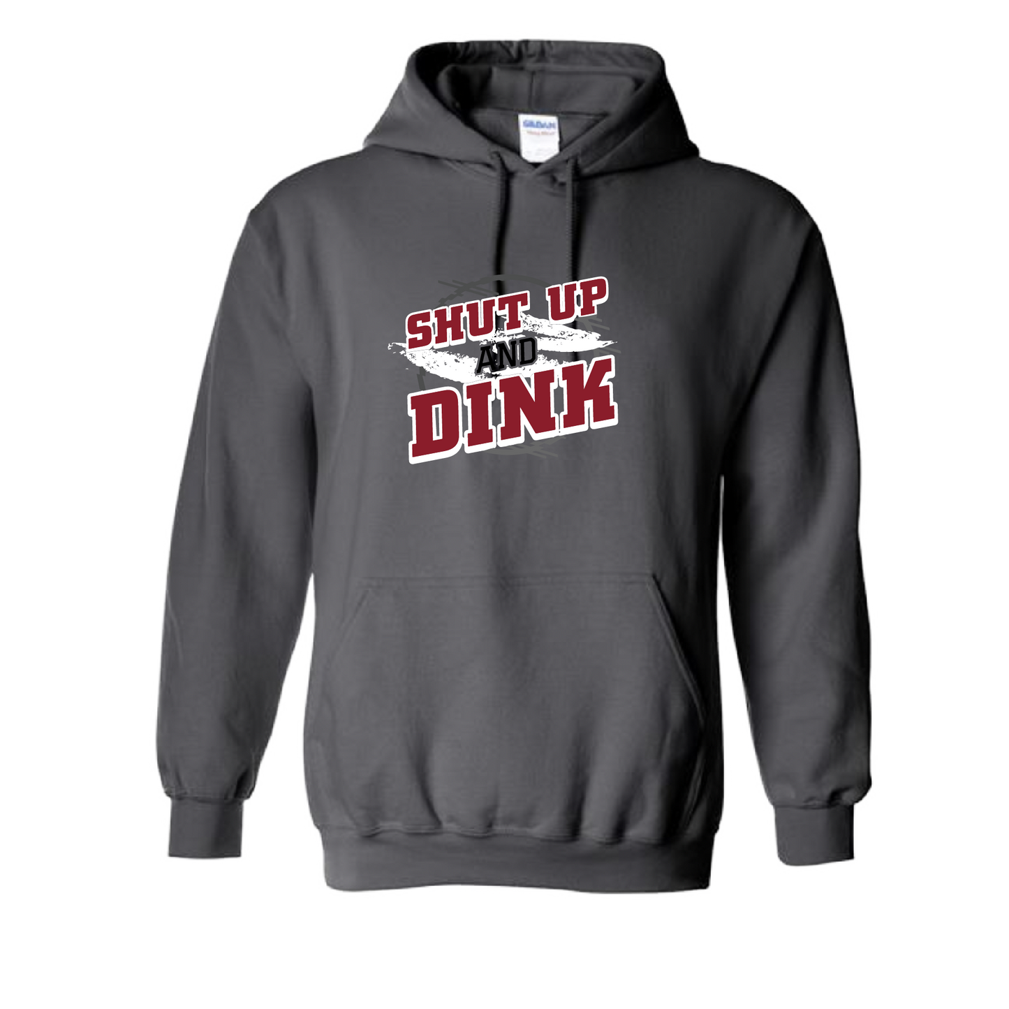 Pickleball Design: Shut Up and Dink  Unisex Hooded Sweatshirt: Moisture-wicking, double-lined hood, front pouch pocket.  This unisex hooded sweatshirt is ultra comfortable and soft. Stay warm on the Pickleball courts while being that hit with this one of kind design.