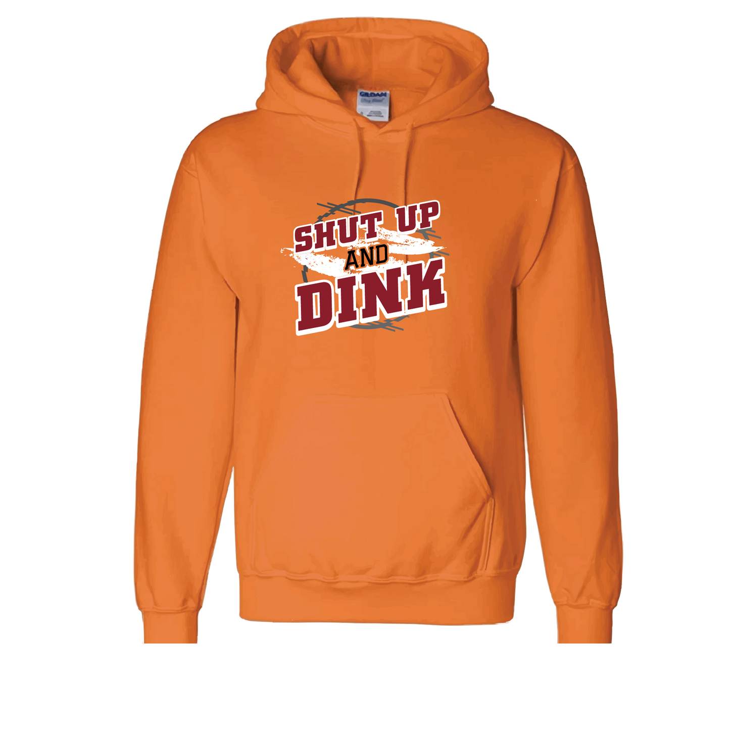 Pickleball Design: Shut Up and Dink  Unisex Hooded Sweatshirt: Moisture-wicking, double-lined hood, front pouch pocket.  This unisex hooded sweatshirt is ultra comfortable and soft. Stay warm on the Pickleball courts while being that hit with this one of kind design.