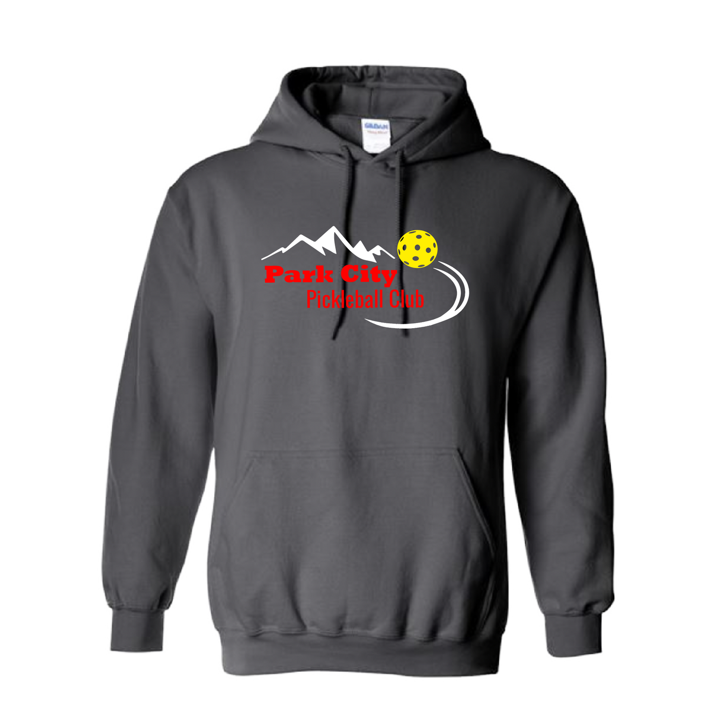 Pickleball Design: Park City Pickleball Club (red words)  Unisex Hooded Sweatshirt: Moisture-wicking, double-lined hood, front pouch pocket.  This unisex hooded sweatshirt is ultra comfortable and soft. Stay warm on the Pickleball courts while being that hit with this one of kind design.