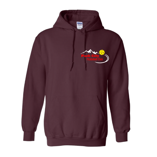 Pickleball Design: Park City Pickleball Club (red words)  Unisex Hooded Sweatshirt: Moisture-wicking, double-lined hood, front pouch pocket.  This unisex hooded sweatshirt is ultra comfortable and soft. Stay warm on the Pickleball courts while being that hit with this one of kind design.