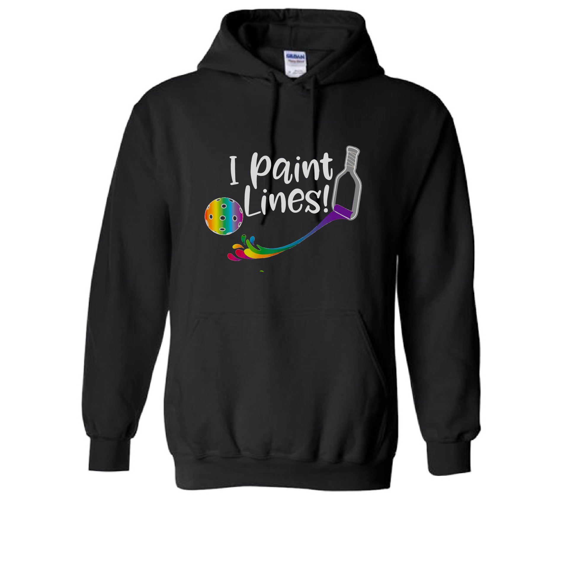 Pickleball Design: I Paint Lines  Unisex Hooded Sweatshirt: Moisture-wicking, double-lined hood, front pouch pocket.  This unisex hooded sweatshirt is ultra comfortable and soft. Stay warm on the Pickleball courts while being that hit with this one of kind design.