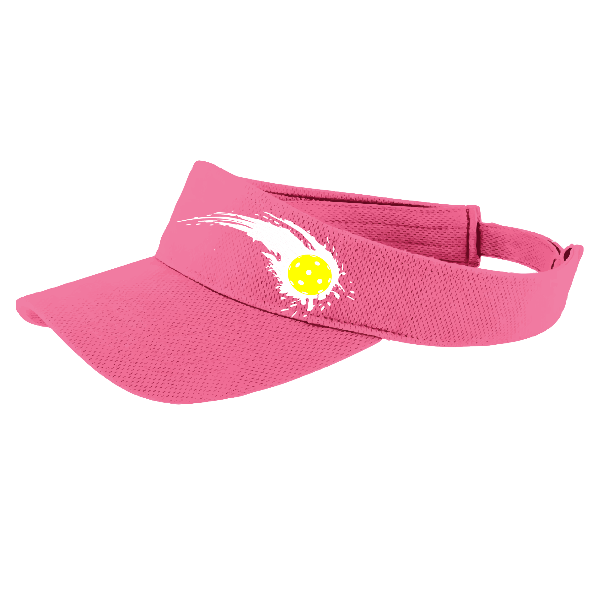 Pickleball Visor Design: Impact  This fun pickleball visor is the perfect accessory for all pickleball players needing to keep their focus on the game and not the sun. The moisture-wicking material is made of 100% polyester with closed-hole flat back mesh and PosiCharge Technology. The back closure is a hook and loop style made to adjust to every adult.