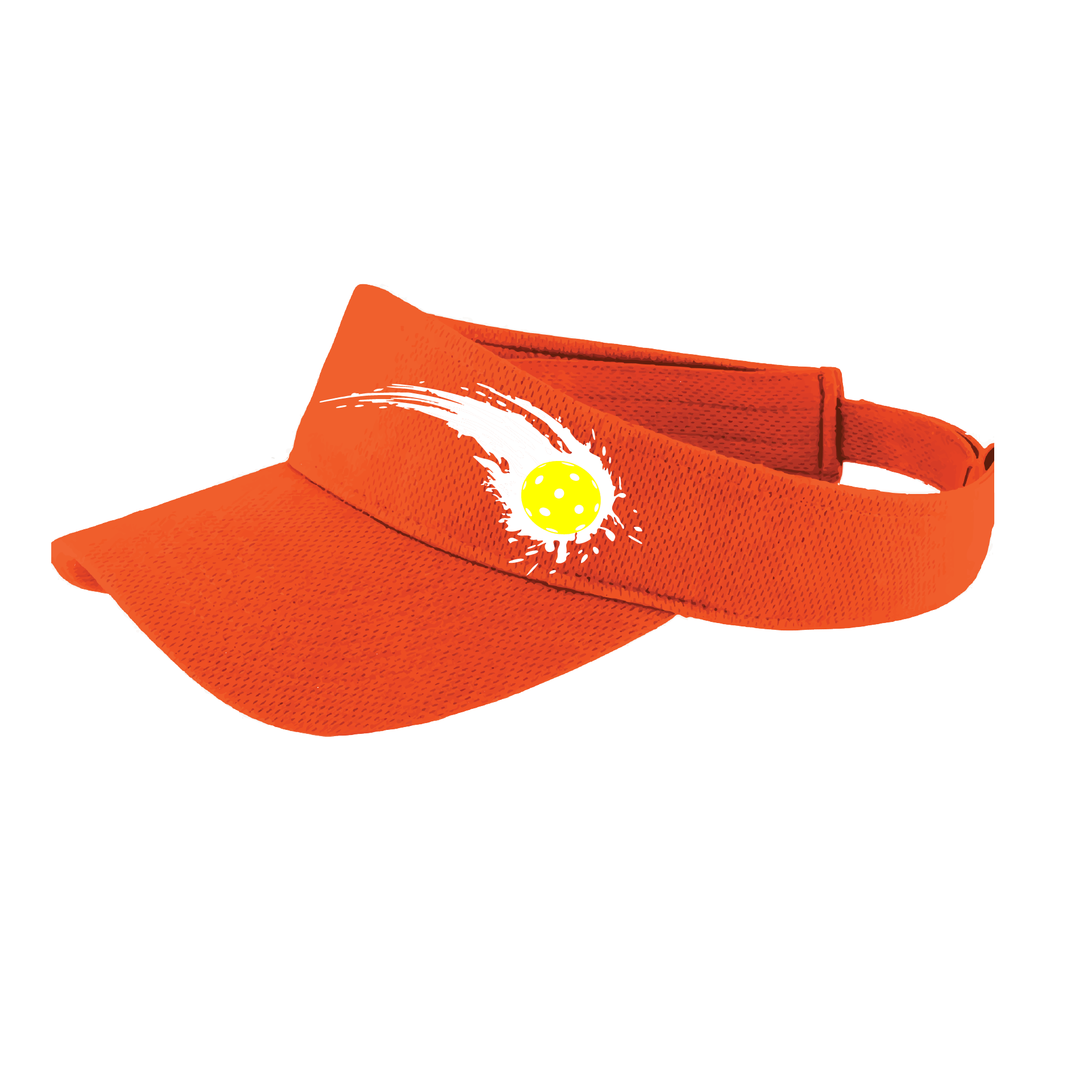 Pickleball Visor Design: Impact  This fun pickleball visor is the perfect accessory for all pickleball players needing to keep their focus on the game and not the sun. The moisture-wicking material is made of 100% polyester with closed-hole flat back mesh and PosiCharge Technology. The back closure is a hook and loop style made to adjust to every adult.