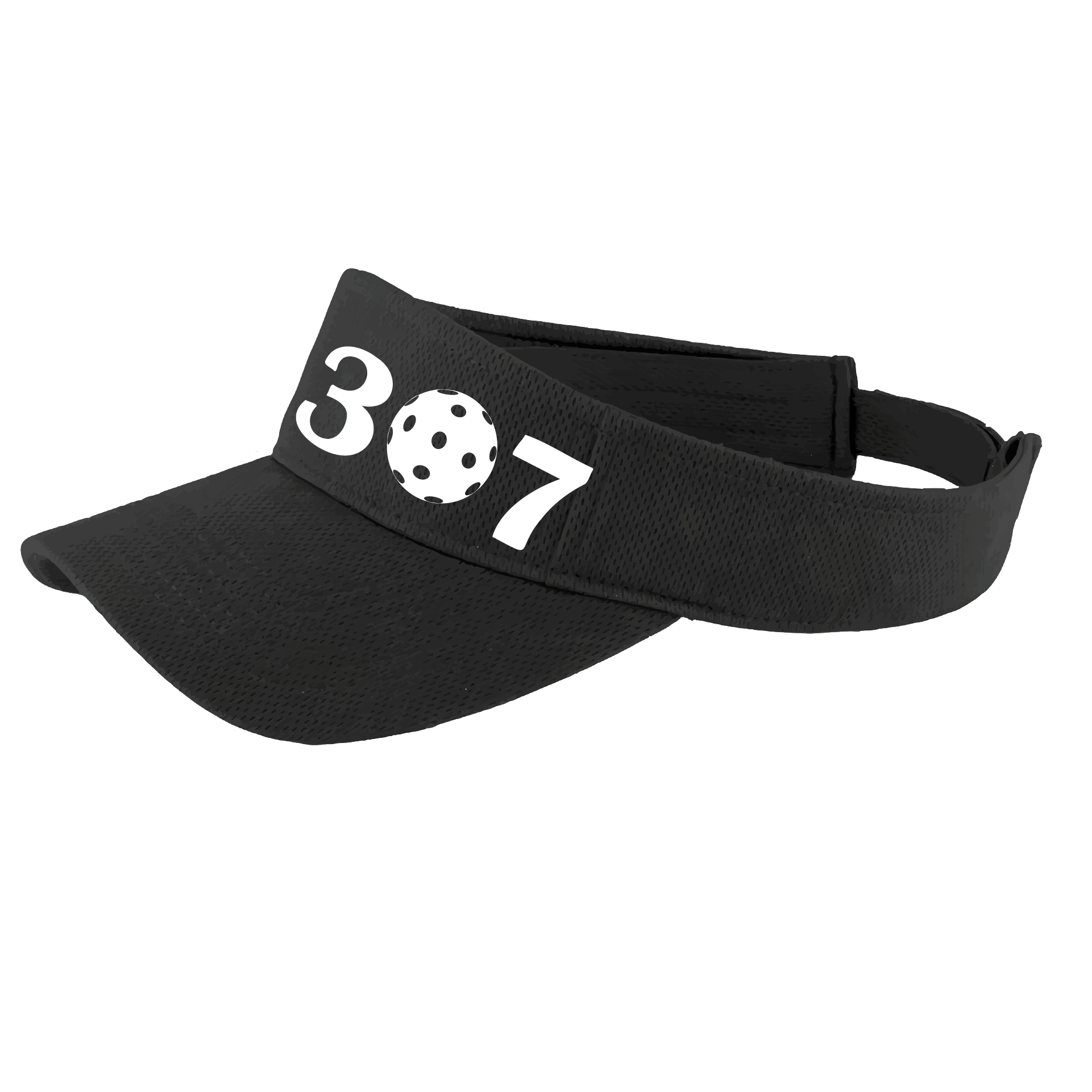 Design: 307 Wyoming Pickleball Club  This fun pickleball visor is the perfect accessory for all pickleball players needing to keep their focus on the game and not the sun. The moisture-wicking material is made of 100% polyester with closed-hole flat back mesh and PosiCharge Technology. The back closure is a hook and loop style made to adjust to every adult.