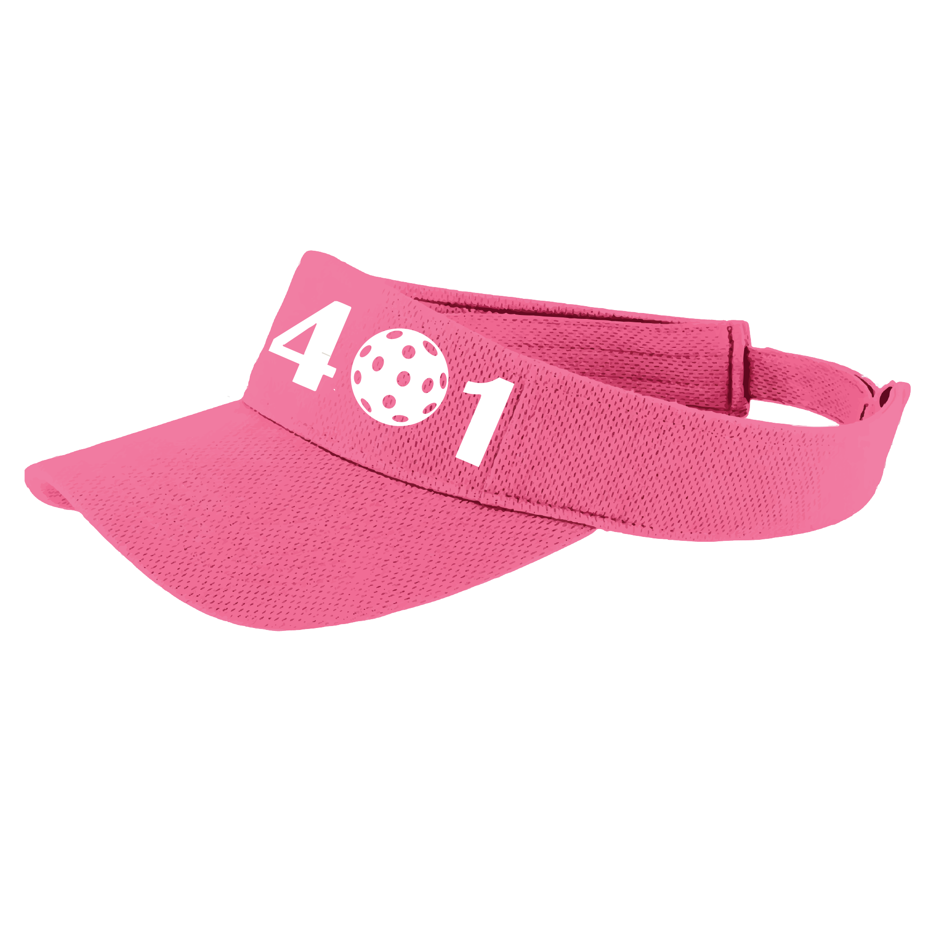 Design: 401 Rhode Island Pickleball Club  This fun pickleball visor is the perfect accessory for all pickleball players needing to keep their focus on the game and not the sun. The moisture-wicking material is made of 100% polyester with closed-hole flat back mesh and PosiCharge Technology. The back closure is a hook and loop style made to adjust to every adult.