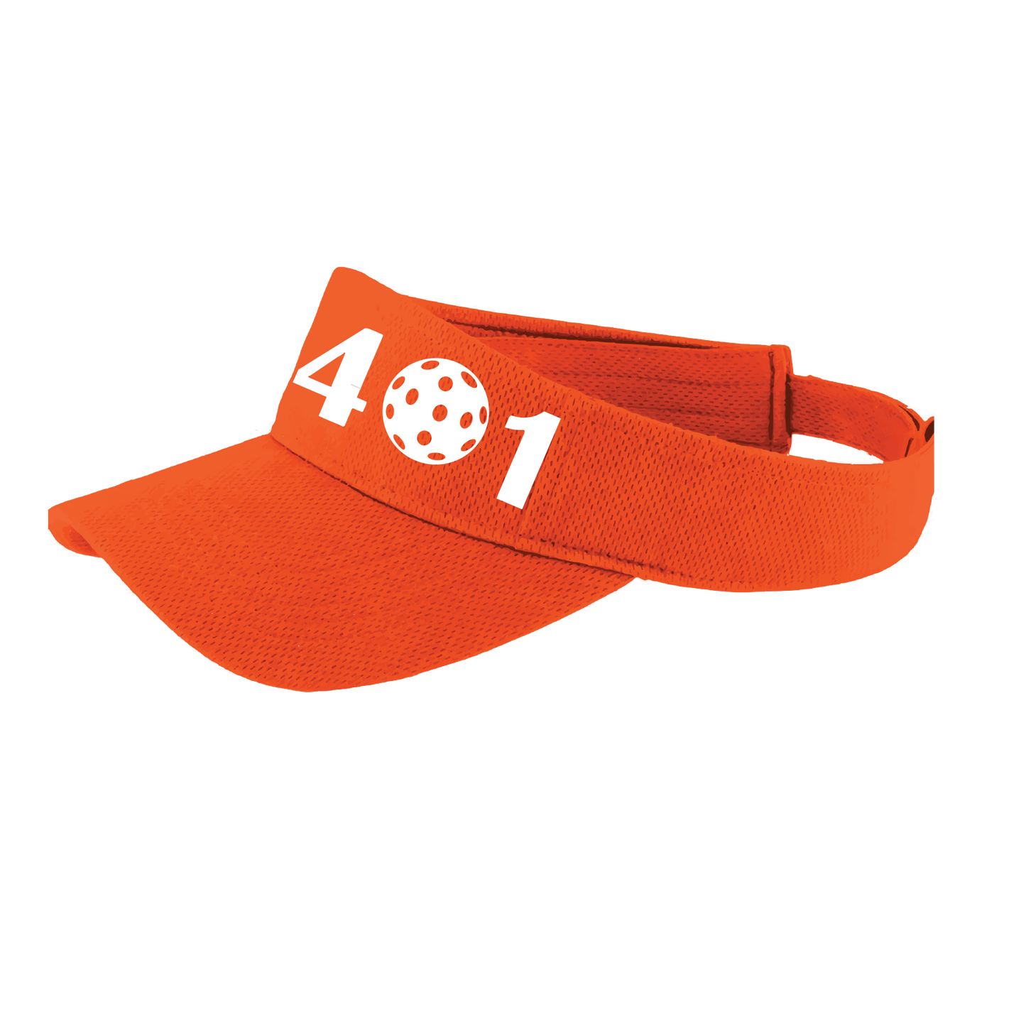 Design: 401 Rhode Island Pickleball Club  This fun pickleball visor is the perfect accessory for all pickleball players needing to keep their focus on the game and not the sun. The moisture-wicking material is made of 100% polyester with closed-hole flat back mesh and PosiCharge Technology. The back closure is a hook and loop style made to adjust to every adult.