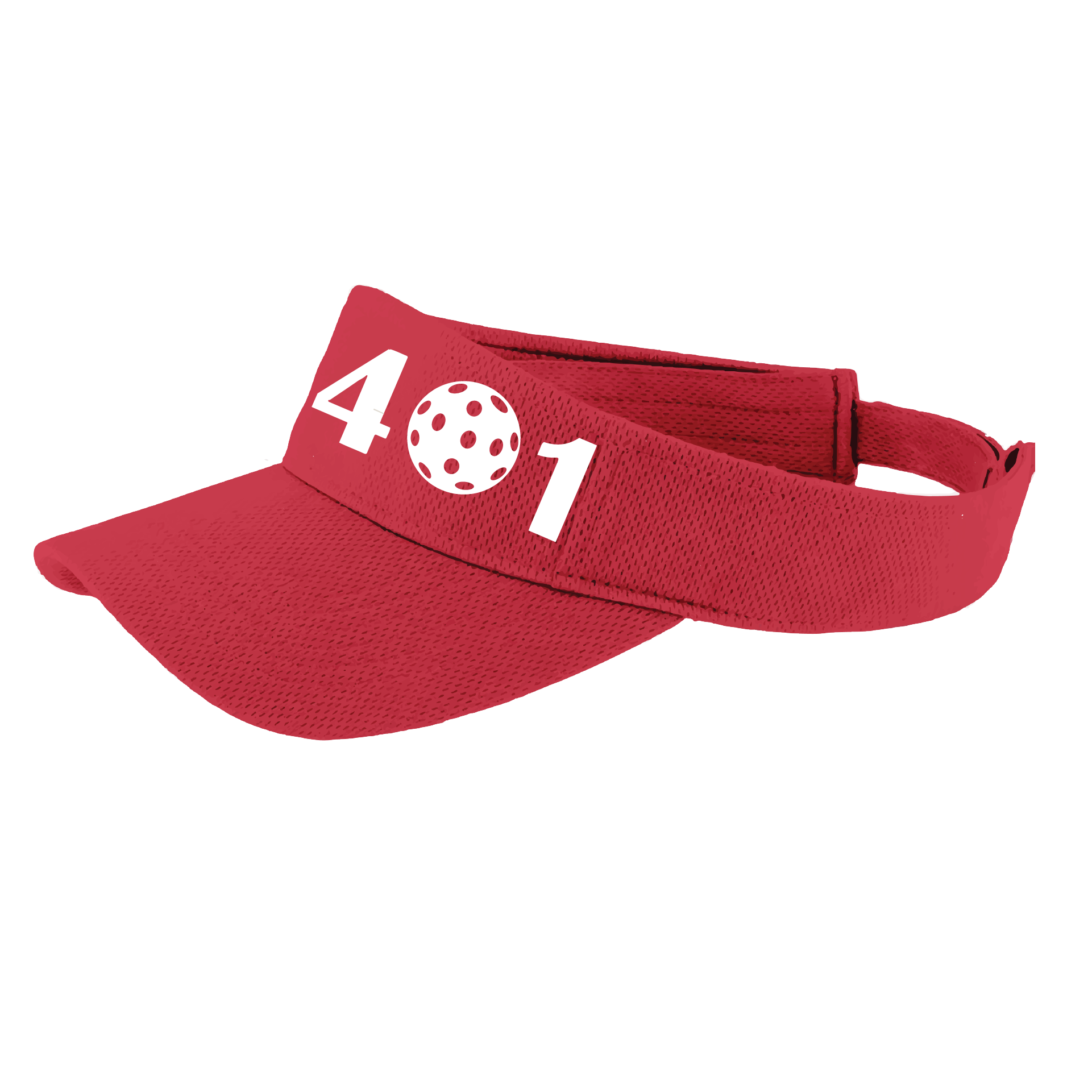 Design: 401 Rhode Island Pickleball Club  This fun pickleball visor is the perfect accessory for all pickleball players needing to keep their focus on the game and not the sun. The moisture-wicking material is made of 100% polyester with closed-hole flat back mesh and PosiCharge Technology. The back closure is a hook and loop style made to adjust to every adult.