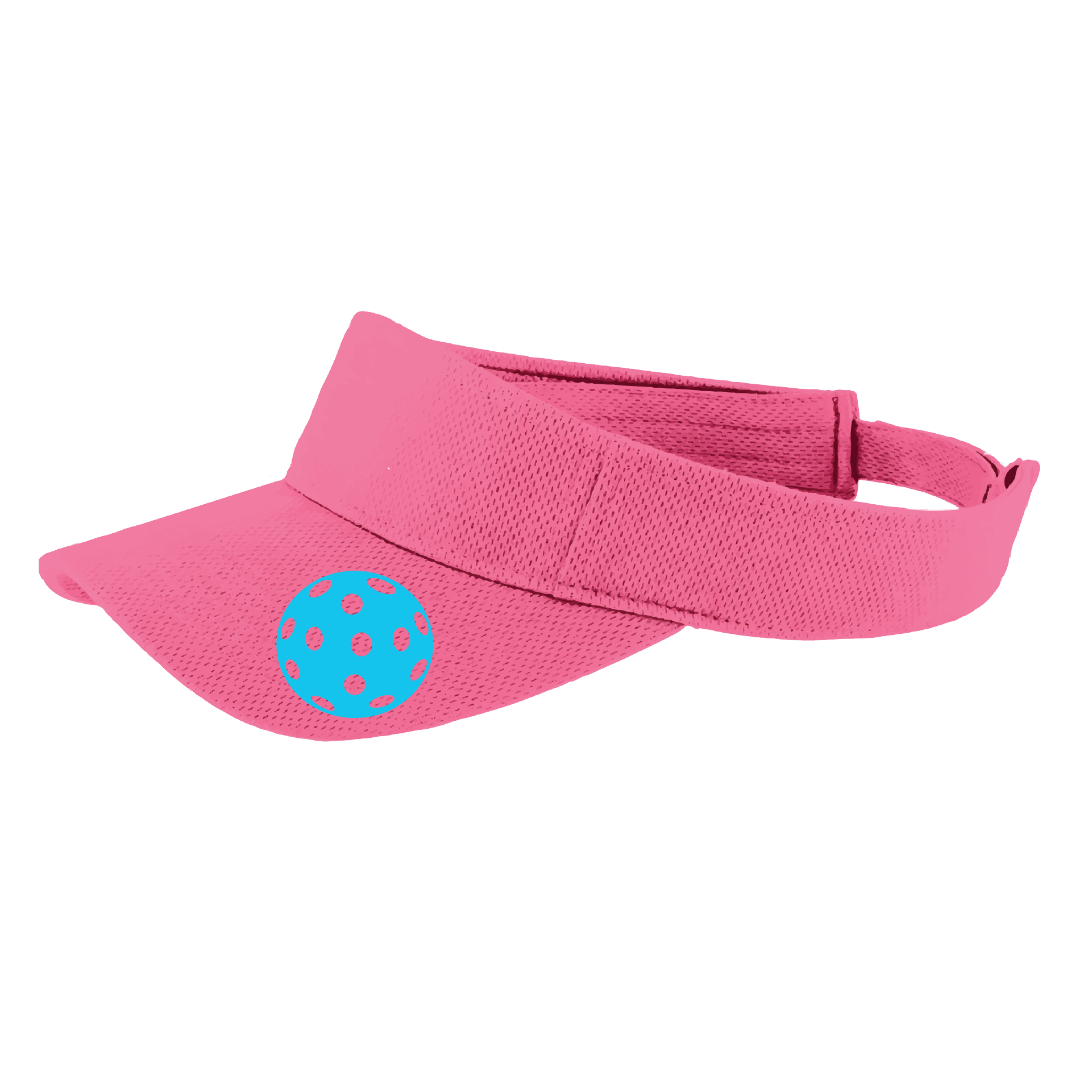 Design: Cyan Pickleball Customizable location  This fun pickleball visor is the perfect accessory for all pickleball players needing to keep their focus on the game and not the sun. The moisture-wicking material is made of 100% polyester with closed-hole flat back mesh and PosiCharge Technology. The back closure is a hook and loop style made to adjust to every adult.