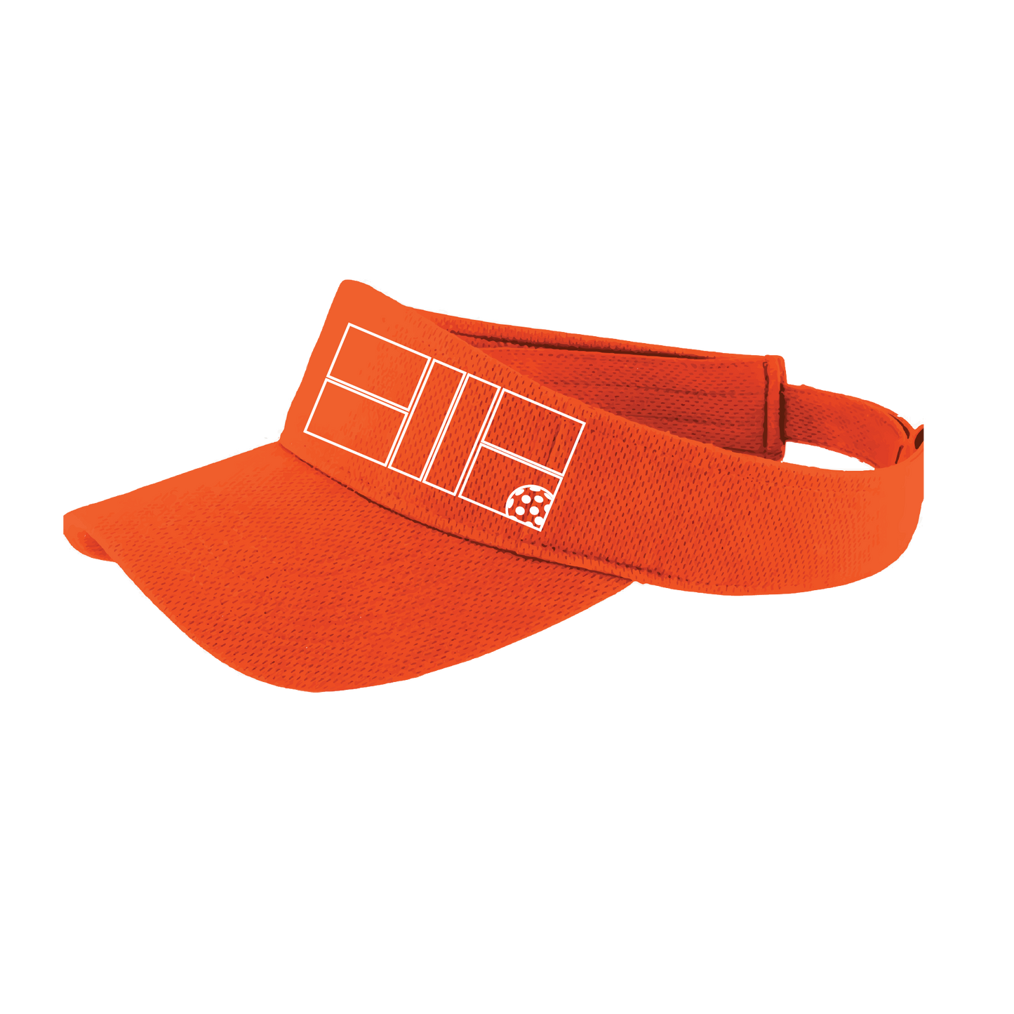 Pickleball Visor Design: Pickleball Court with Corner Ball in White  This fun pickleball visor is the perfect accessory for all pickleball players needing to keep their focus on the game and not the sun. The moisture-wicking material is made of 100% polyester with closed-hole flat back mesh and PosiCharge Technology. The back closure is a hook and loop style made to adjust to every adult.
