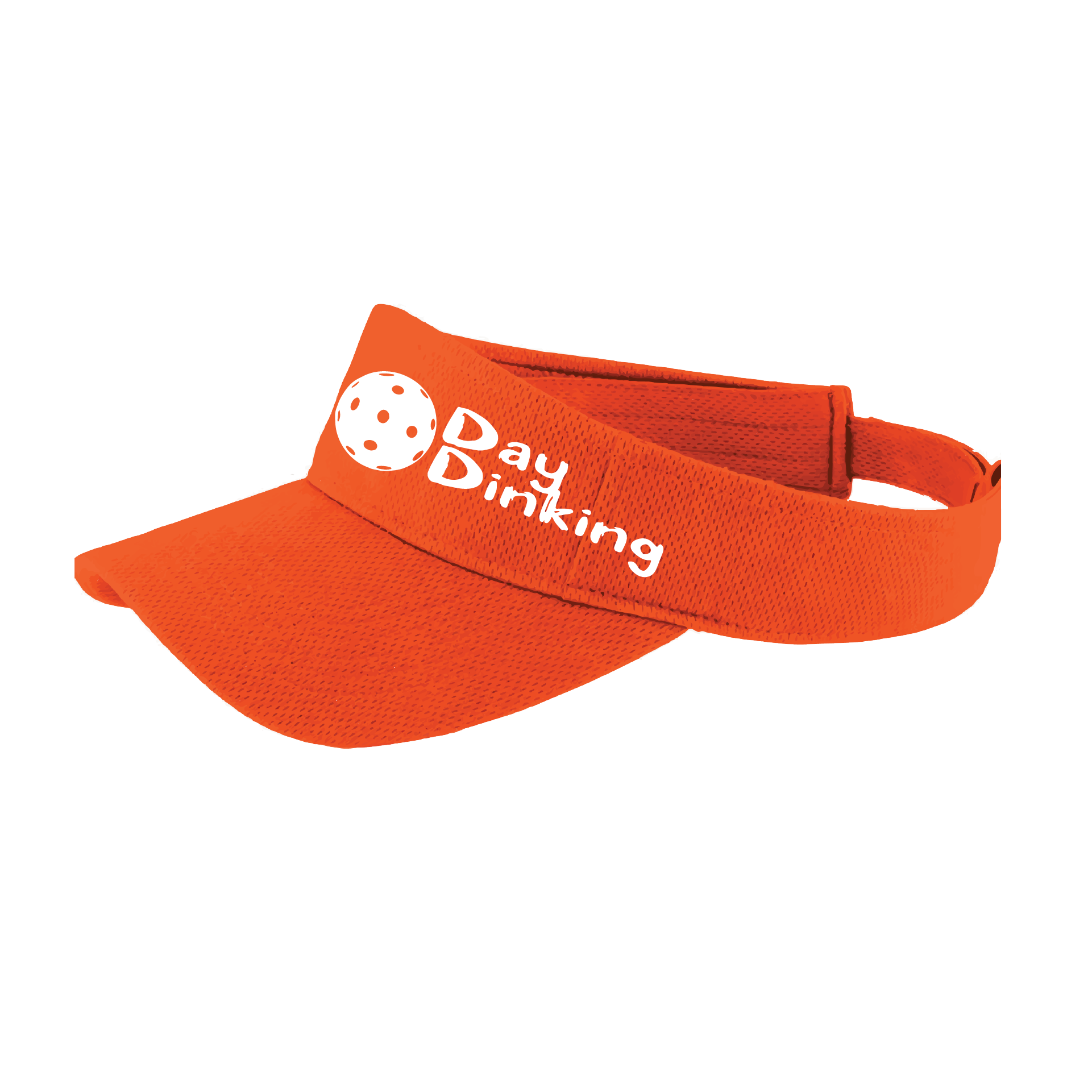 Design: Day Dinking with Customizable Pickleball Color  This fun pickleball visor is the perfect accessory for all pickleball players needing to keep their focus on the game and not the sun. The moisture-wicking material is made of 100% polyester with closed-hole flat back mesh and PosiCharge Technology. The back closure is a hock and loop style made to adjust to every adult