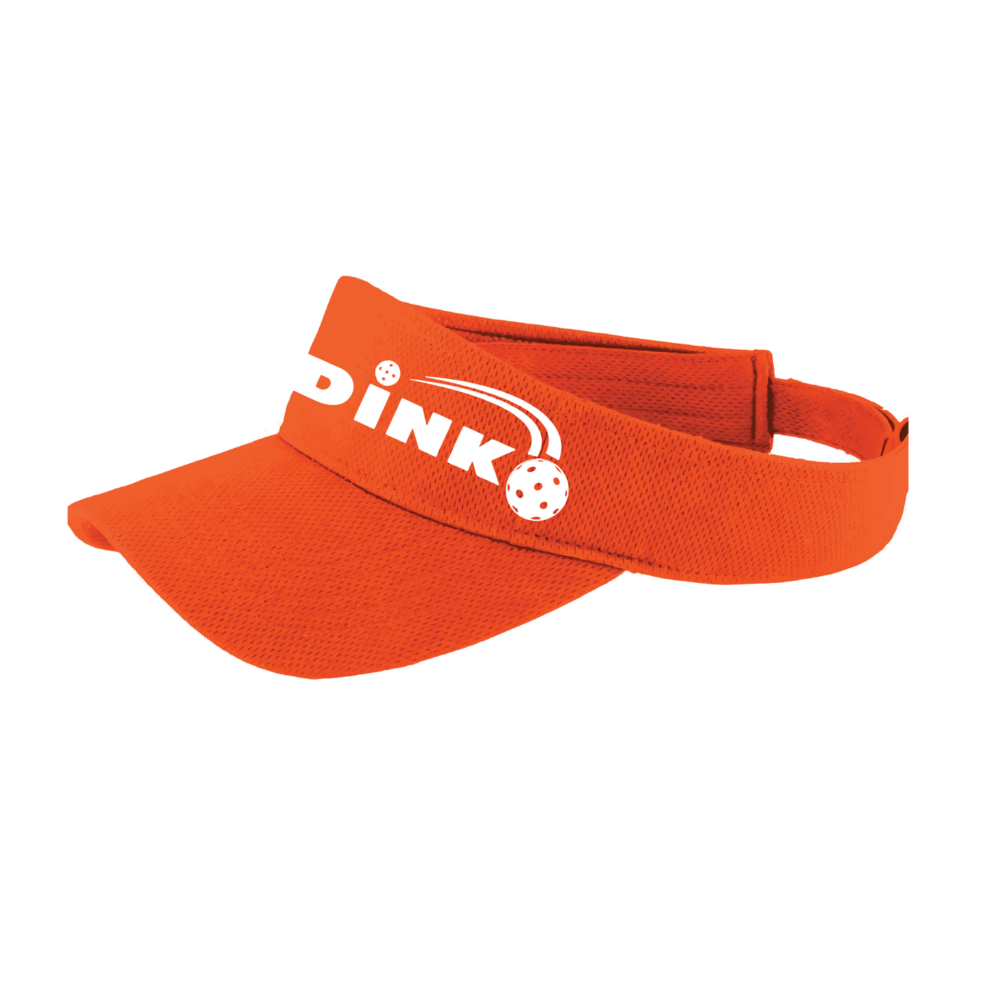 Visor Pickleball Design: Dink  This fun pickleball visor is the perfect accessory for all pickleball players needing to keep their focus on the game and not the sun. The moisture-wicking material is made of 100% polyester with closed-hole flat back mesh and PosiCharge Technology. The back closure is a hook and loop style made to adjust to every adult.