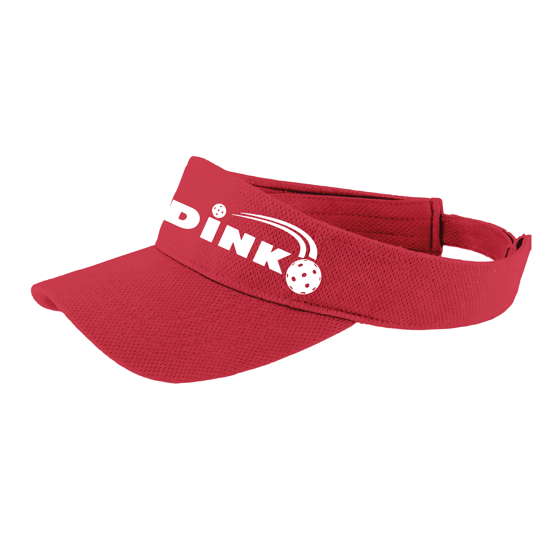 Visor Pickleball Design: Dink  This fun pickleball visor is the perfect accessory for all pickleball players needing to keep their focus on the game and not the sun. The moisture-wicking material is made of 100% polyester with closed-hole flat back mesh and PosiCharge Technology. The back closure is a hook and loop style made to adjust to every adult.