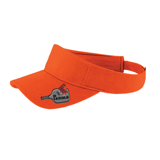 Pickleball Design: Fear the Paddle  This fun pickleball visor is the perfect accessory for all pickleball players needing to keep their focus on the game and not the sun. The moisture-wicking material is made of 100% polyester with closed-hole flat back mesh and PosiCharge Technology. The back closure is a hook and loop style made to adjust to every adult.