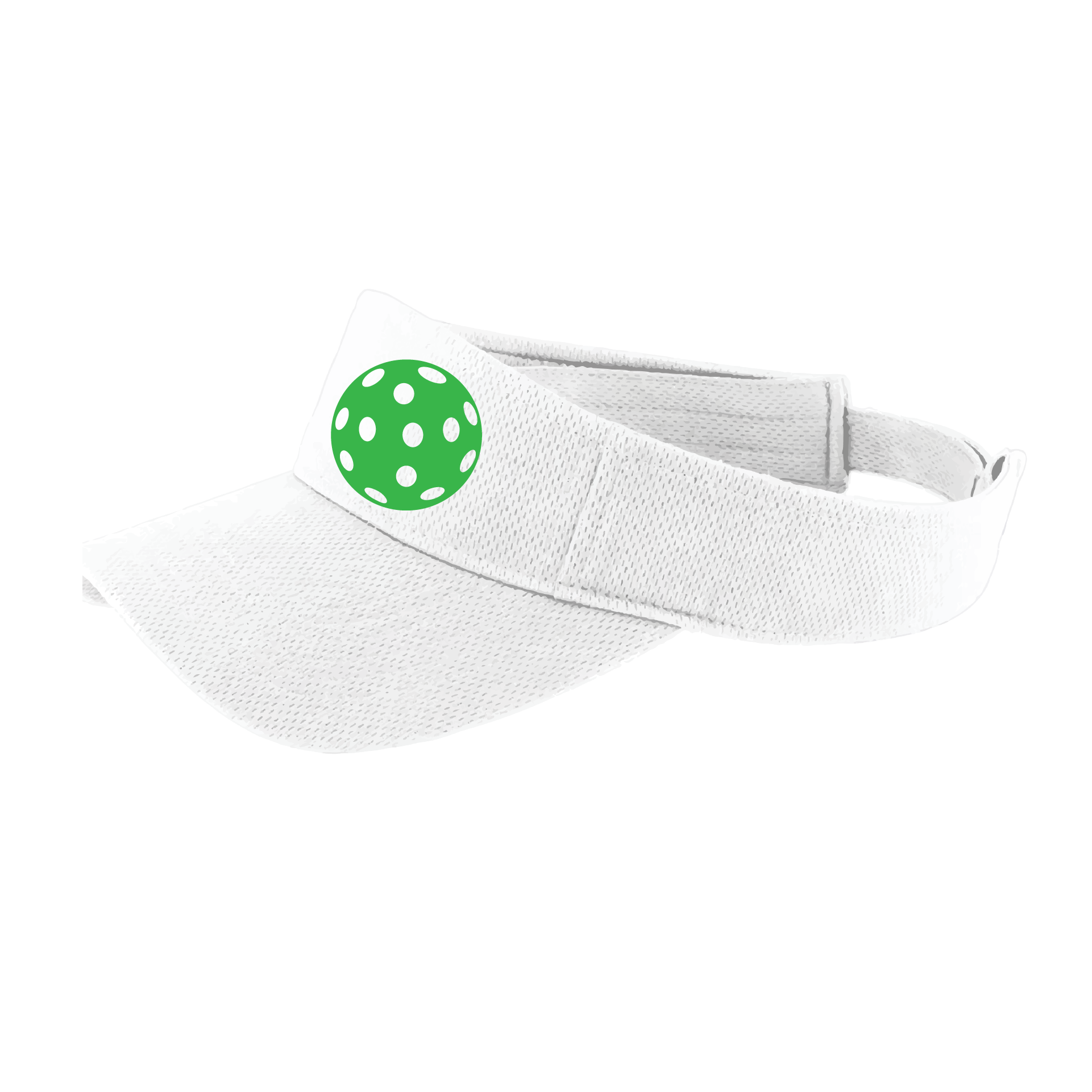 Pickleball Visor Design: Green Pickleball  This fun pickleball visor is the perfect accessory for all pickleball players needing to keep their focus on the game and not the sun. The moisture-wicking material is made of 100% polyester with closed-hole flat back mesh and PosiCharge Technology. The back closure is a hock and loop style made to adjust to every adult.