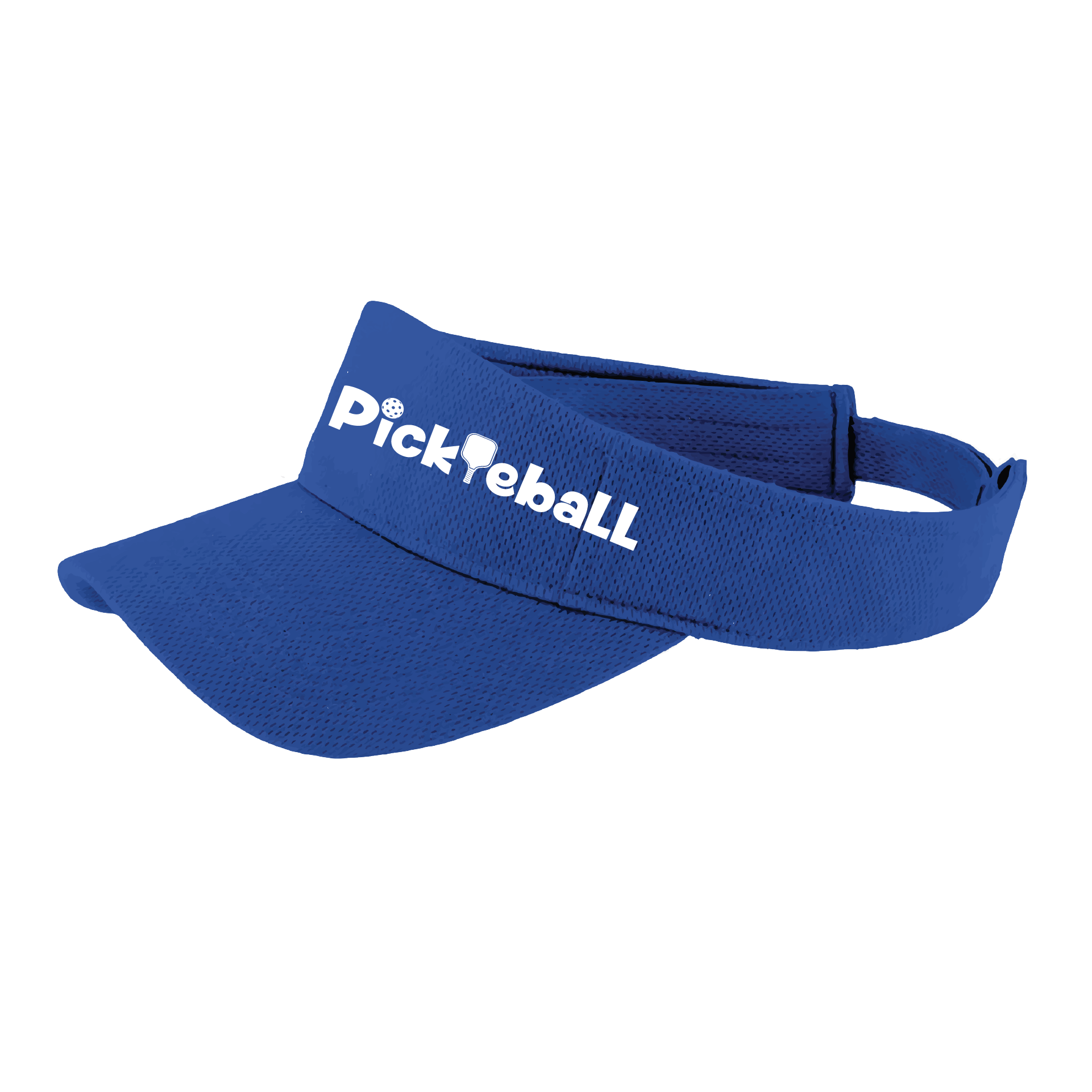 Pickleball Design: Pickleball words in white  This fun pickleball visor is the perfect accessory for all pickleball players needing to keep their focus on the game and not the sun. The moisture-wicking material is made of 100% polyester with closed-hole flat back mesh and PosiCharge Technology. The back closure is a hook and loop style made to adjust to every adult.