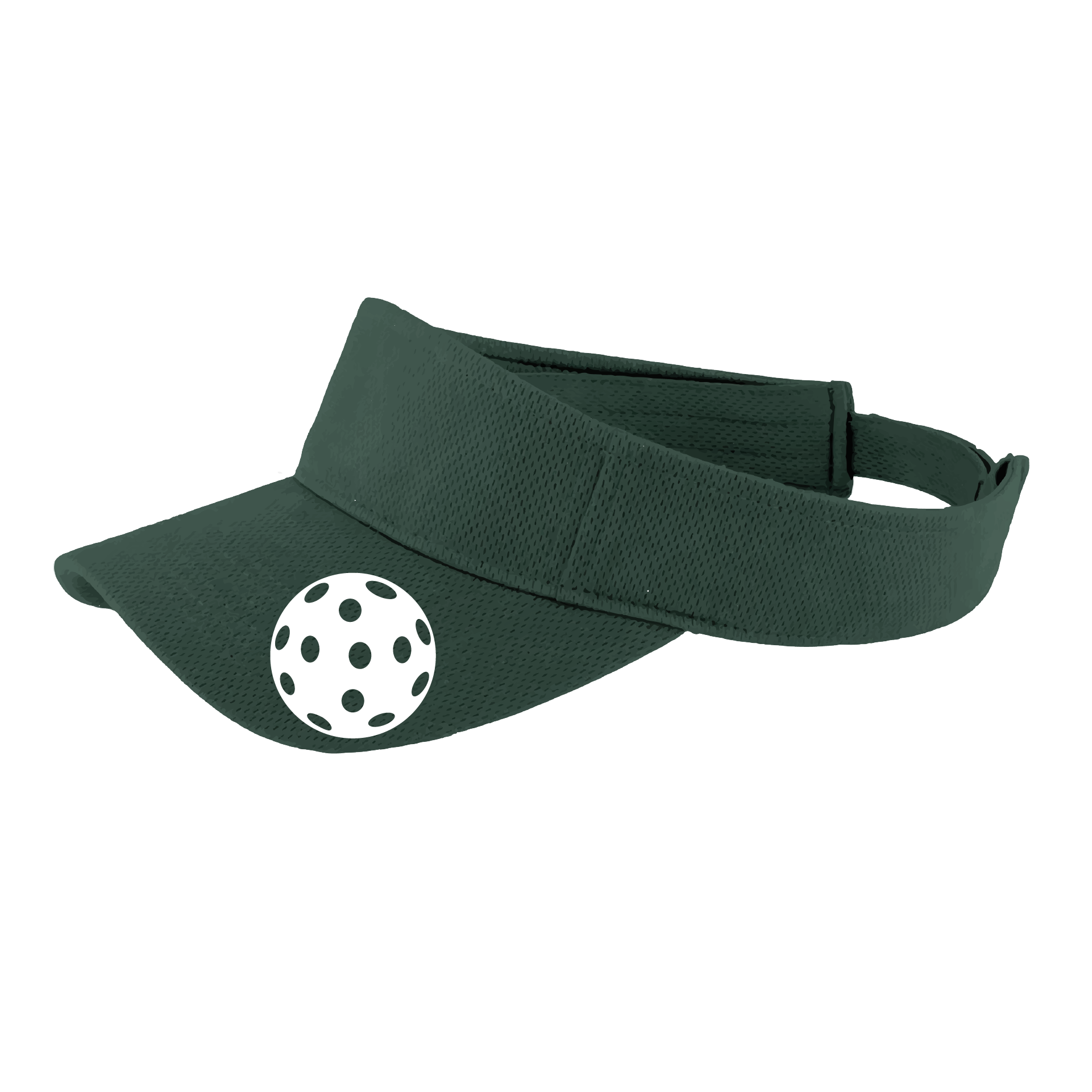 Pickleball Visor Design: White Ball  This fun pickleball visor is the perfect accessory for all pickleball players needing to keep their focus on the game and not the sun. The moisture-wicking material is made of 100% polyester with closed-hole flat back mesh and PosiCharge Technology. The back closure is a hook and loop style made to adjust to every adult.