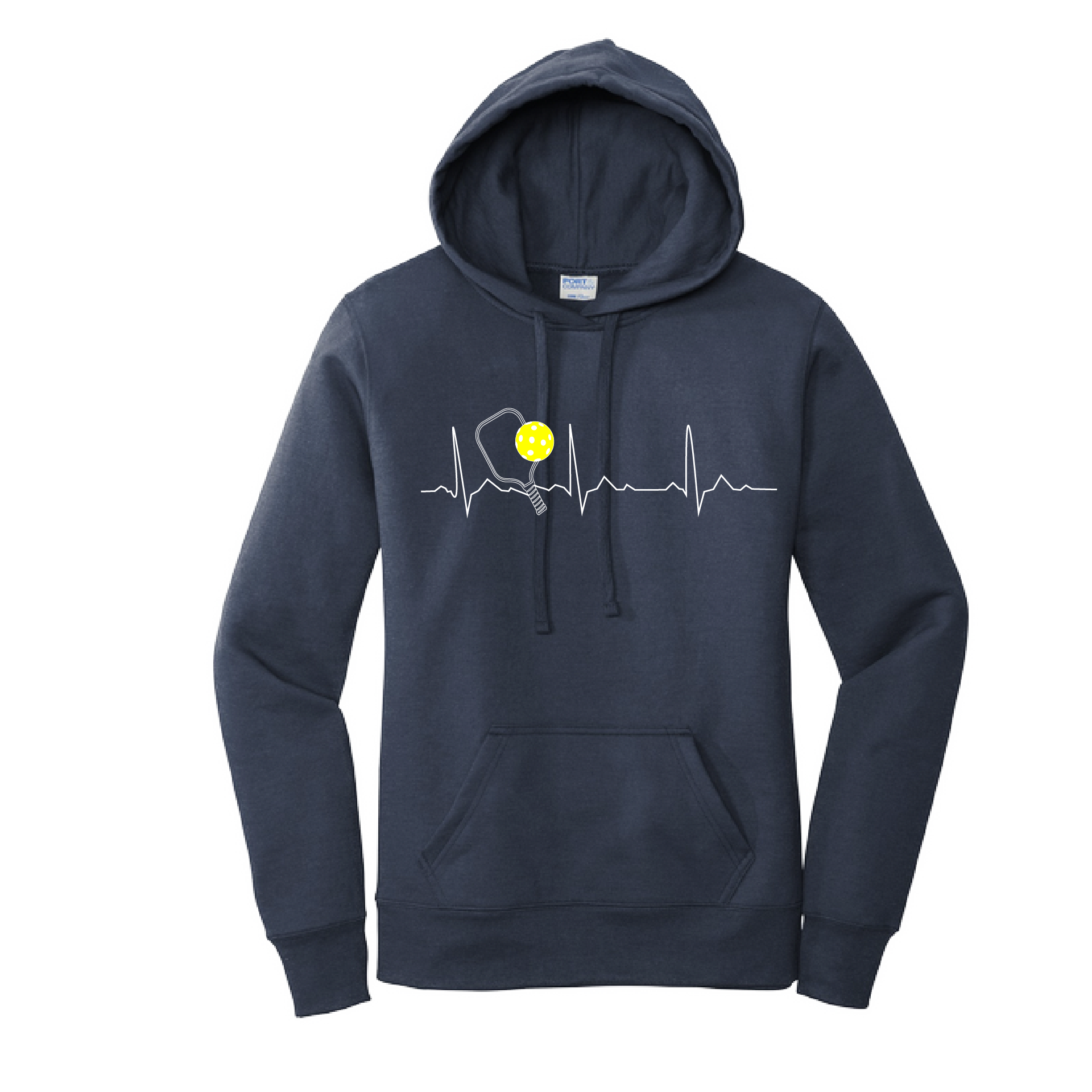 Pickleball Design: Heartbeat  Women's Hooded pullover Sweatshirt  Turn up the volume in this Women's Sweatshirts with its perfect mix of softness and attitude. Ultra soft lined inside with a lined hood also. This is fitted nicely for a women's figure. Front pouch pocket.