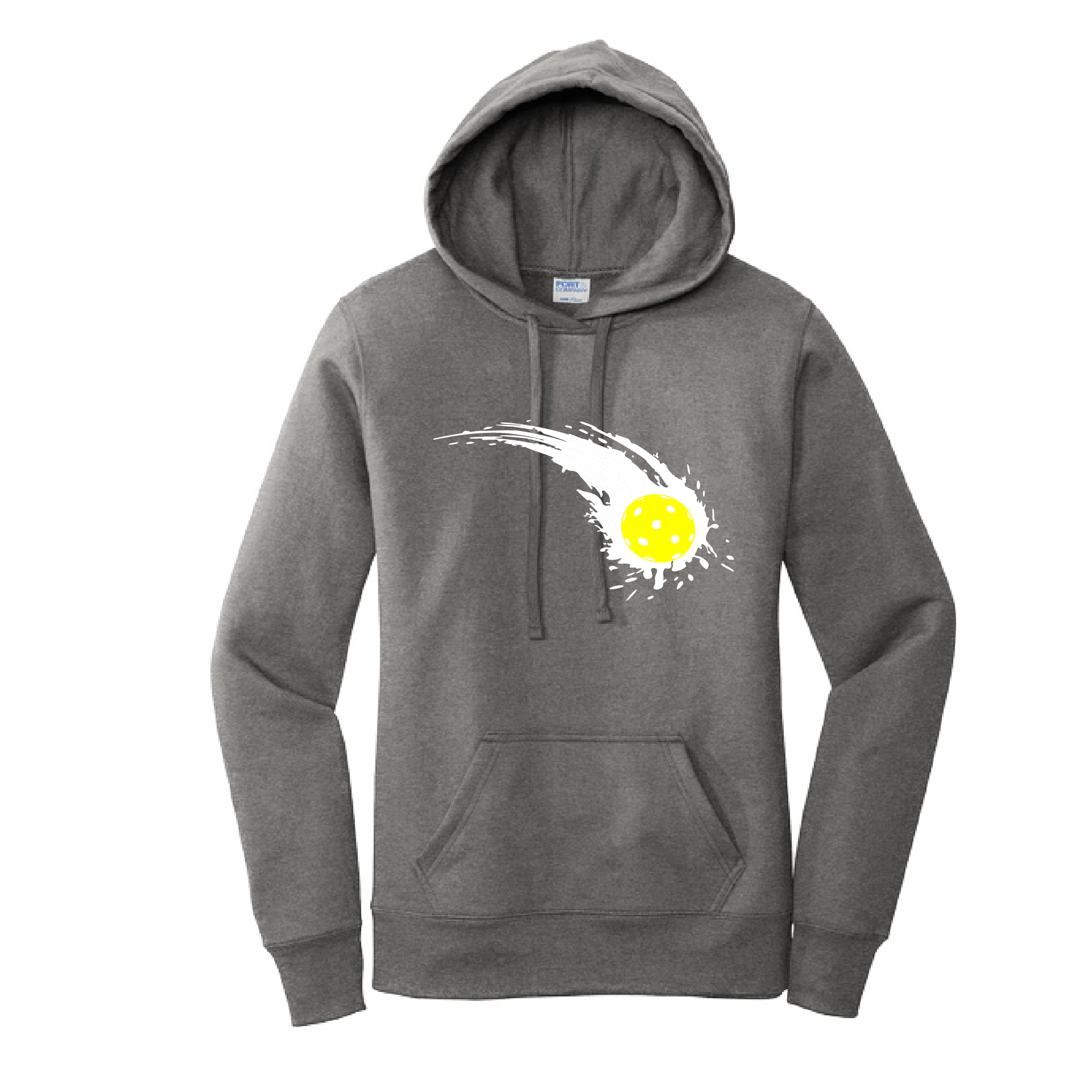 Pickleball Design: Impact  Women's Hooded pullover Sweatshirt  Turn up the volume in this Women's Sweatshirts with its perfect mix of softness and attitude. Ultra soft lined inside with a lined hood also. This is fitted nicely for a women's figure. Front pouch pocket.