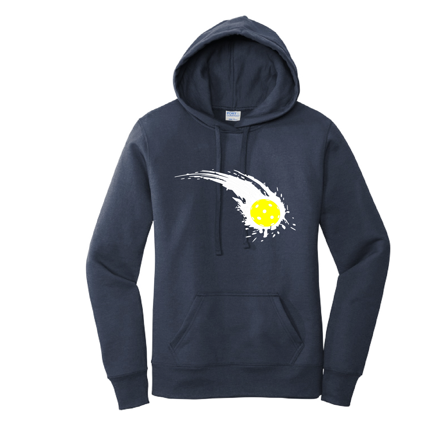 Pickleball Design: Impact  Women's Hooded pullover Sweatshirt  Turn up the volume in this Women's Sweatshirts with its perfect mix of softness and attitude. Ultra soft lined inside with a lined hood also. This is fitted nicely for a women's figure. Front pouch pocket.